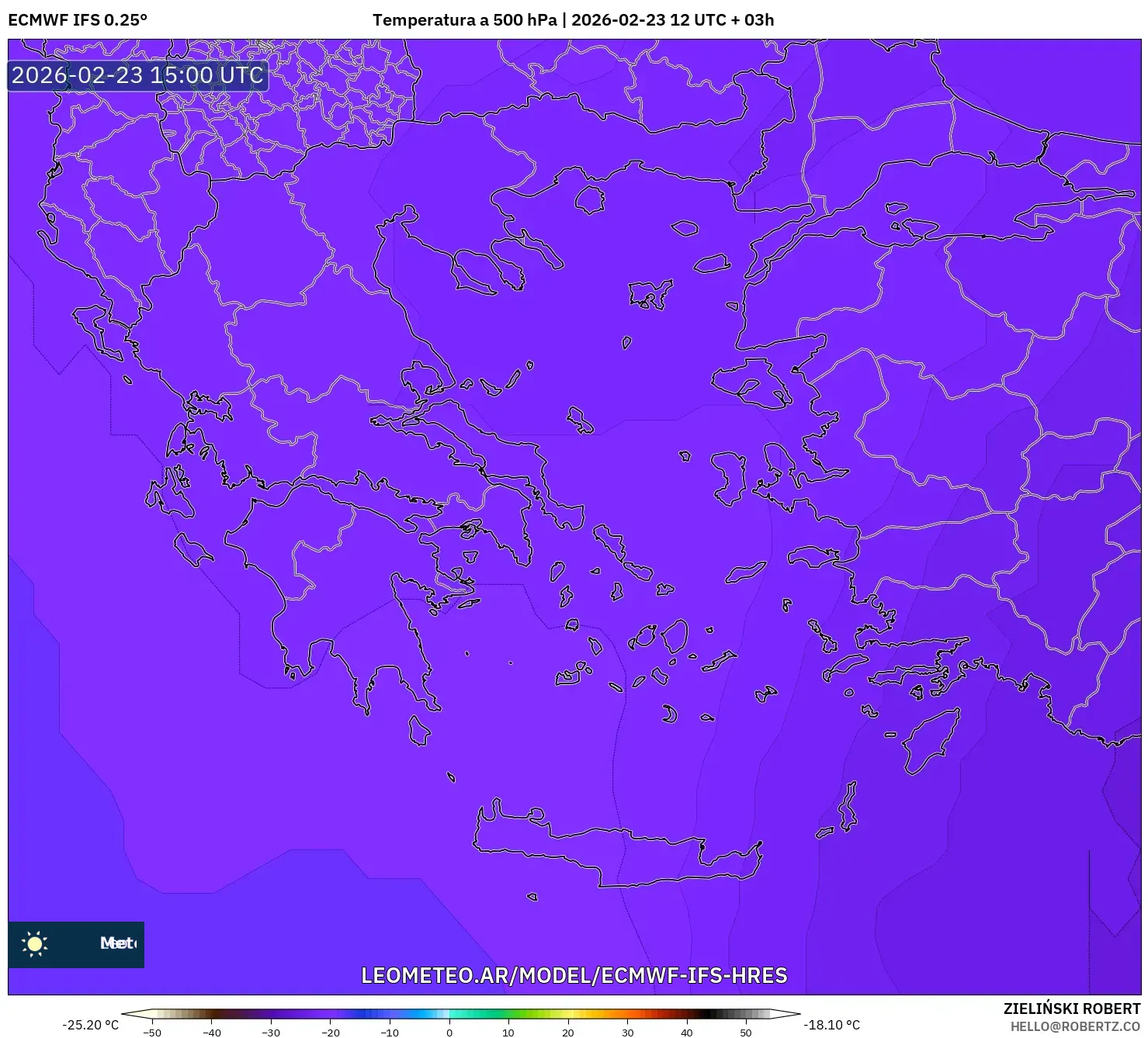 ECMWF IFS 0.25° model - Grecia, Temperatura a 500 hPa