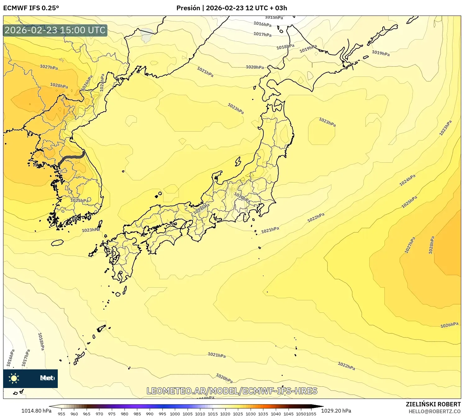 ECMWF IFS 0.25° model - Japón, Presión