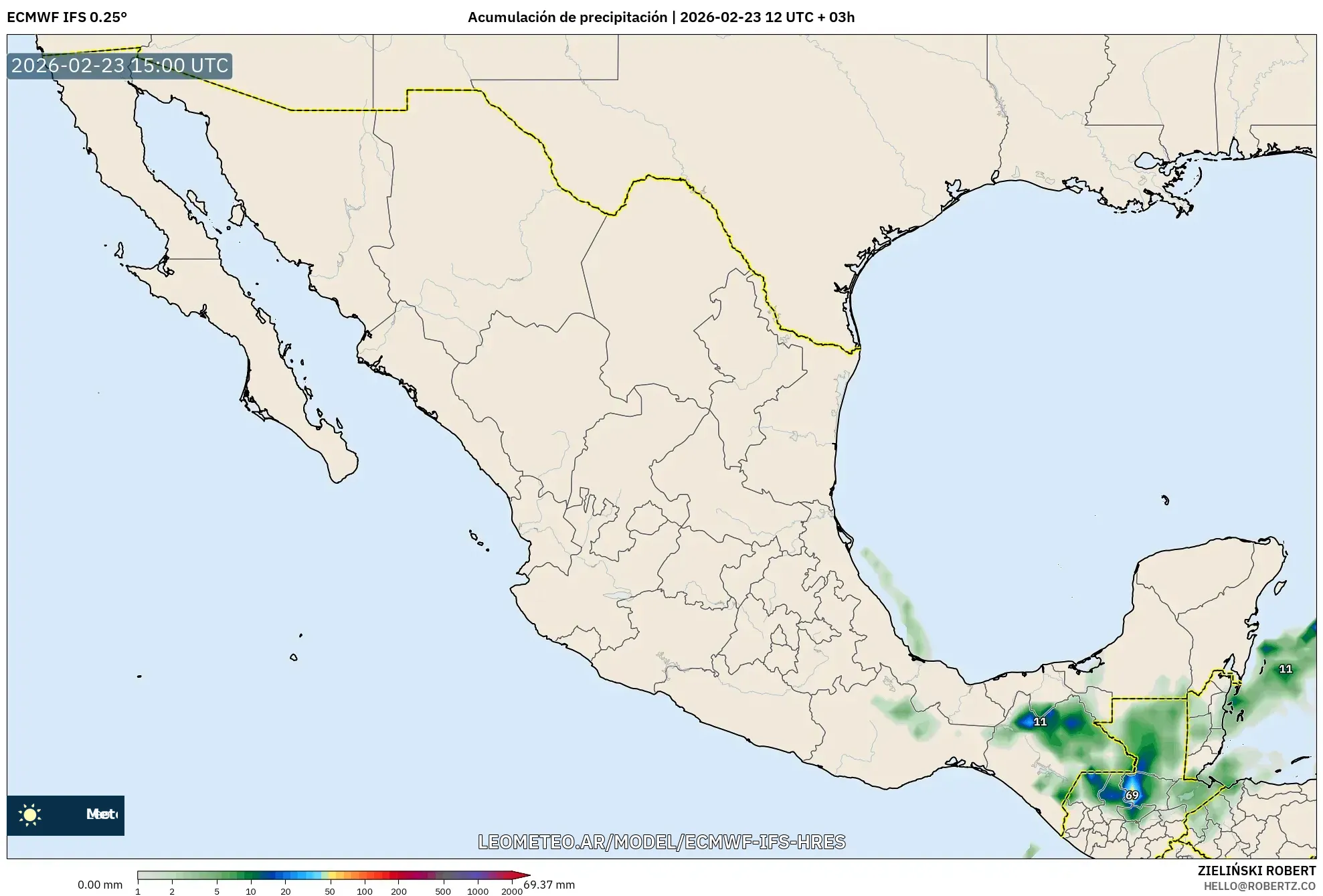 ECMWF IFS 0.25° model - México, Acumulación de precipitación