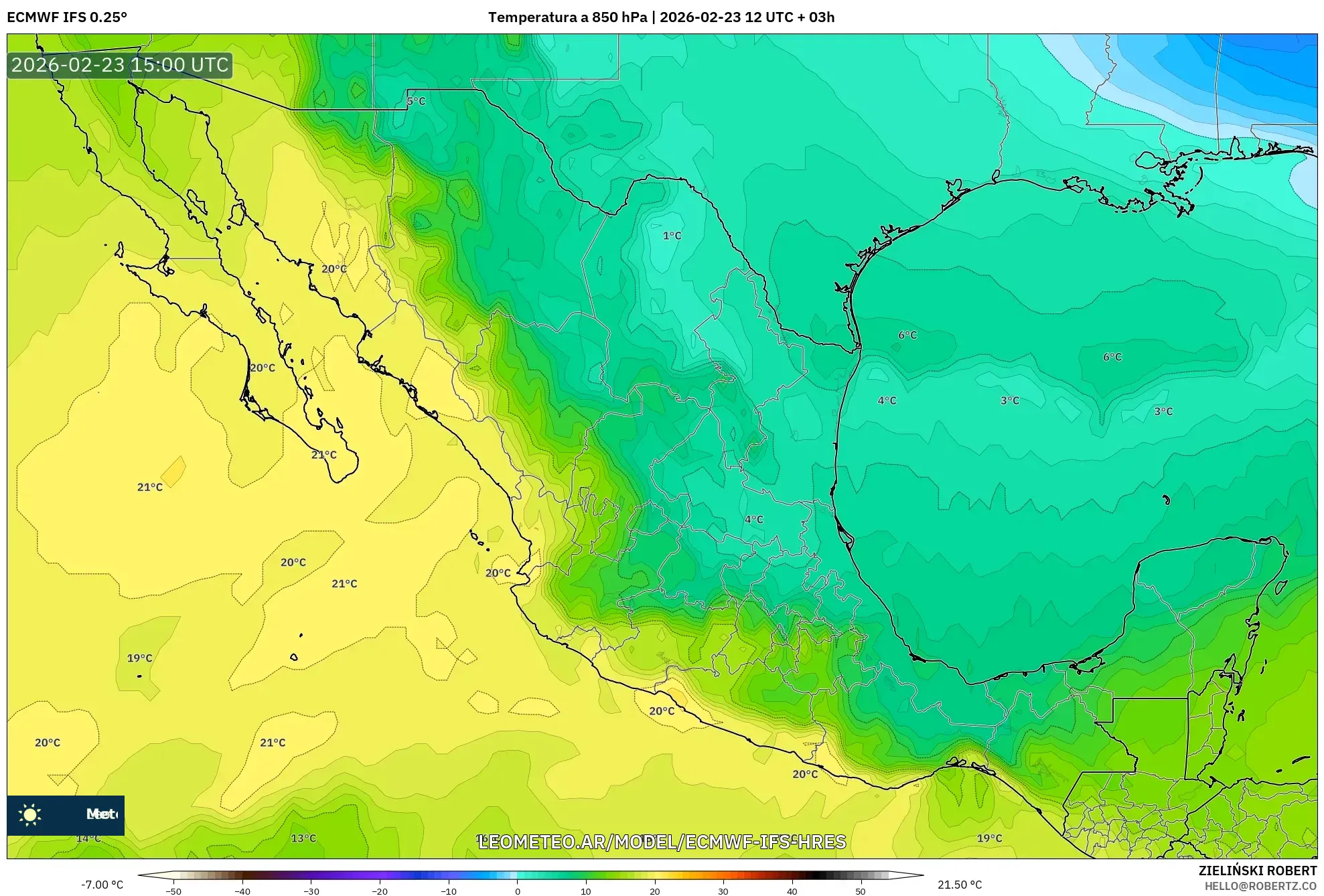 ECMWF IFS 0.25° model - México, Temperatura a 850 hPa
