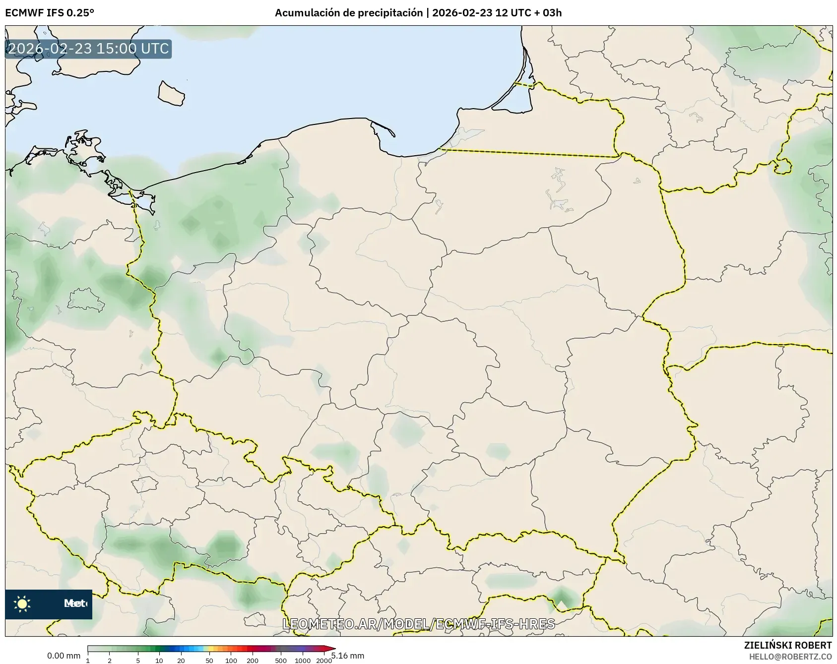 ECMWF IFS 0.25° model - Polonia, Acumulación de precipitación