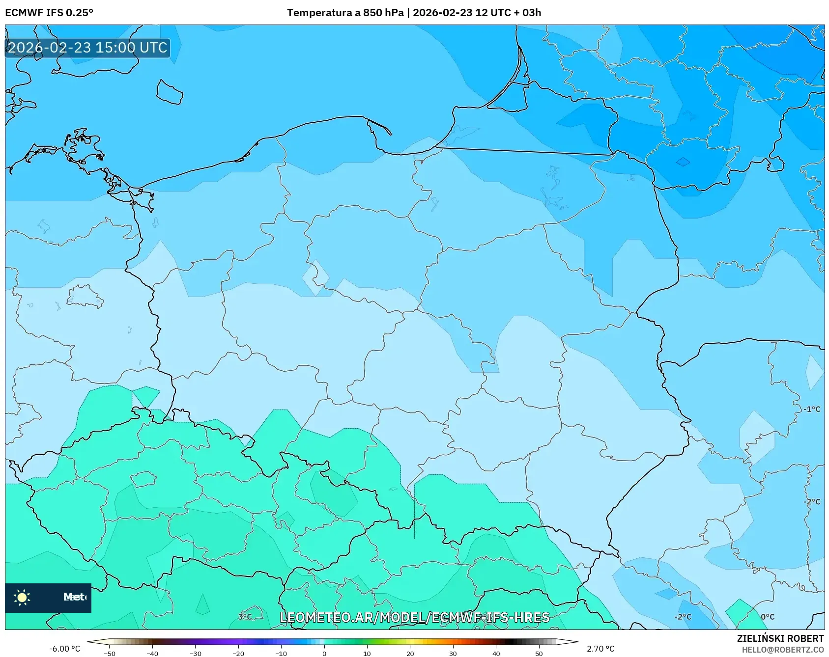ECMWF IFS 0.25° model - Polonia, Temperatura a 850 hPa
