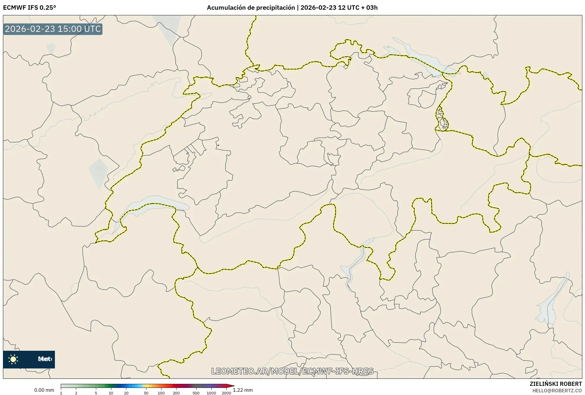ECMWF IFS 0.25° model - Suiza, Acumulación de precipitación