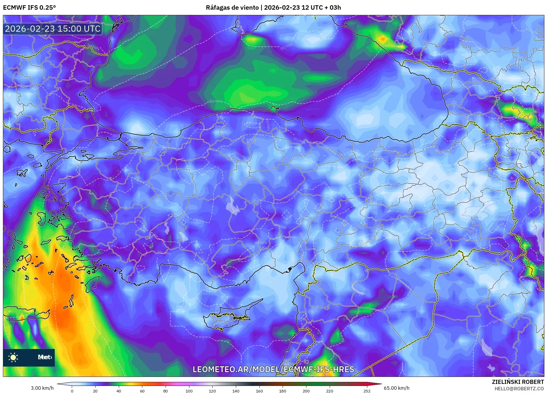 ECMWF IFS 0.25° model - Turquía, Ráfagas de viento