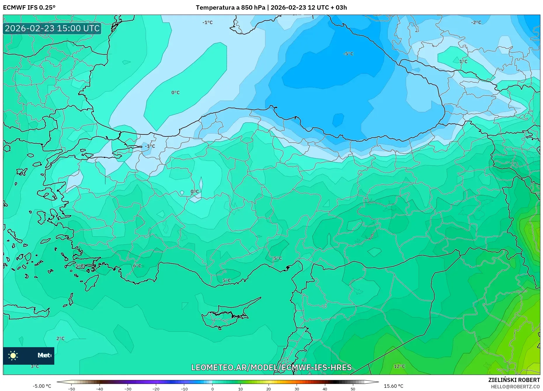 ECMWF IFS 0.25° model - Turquía, Temperatura a 850 hPa