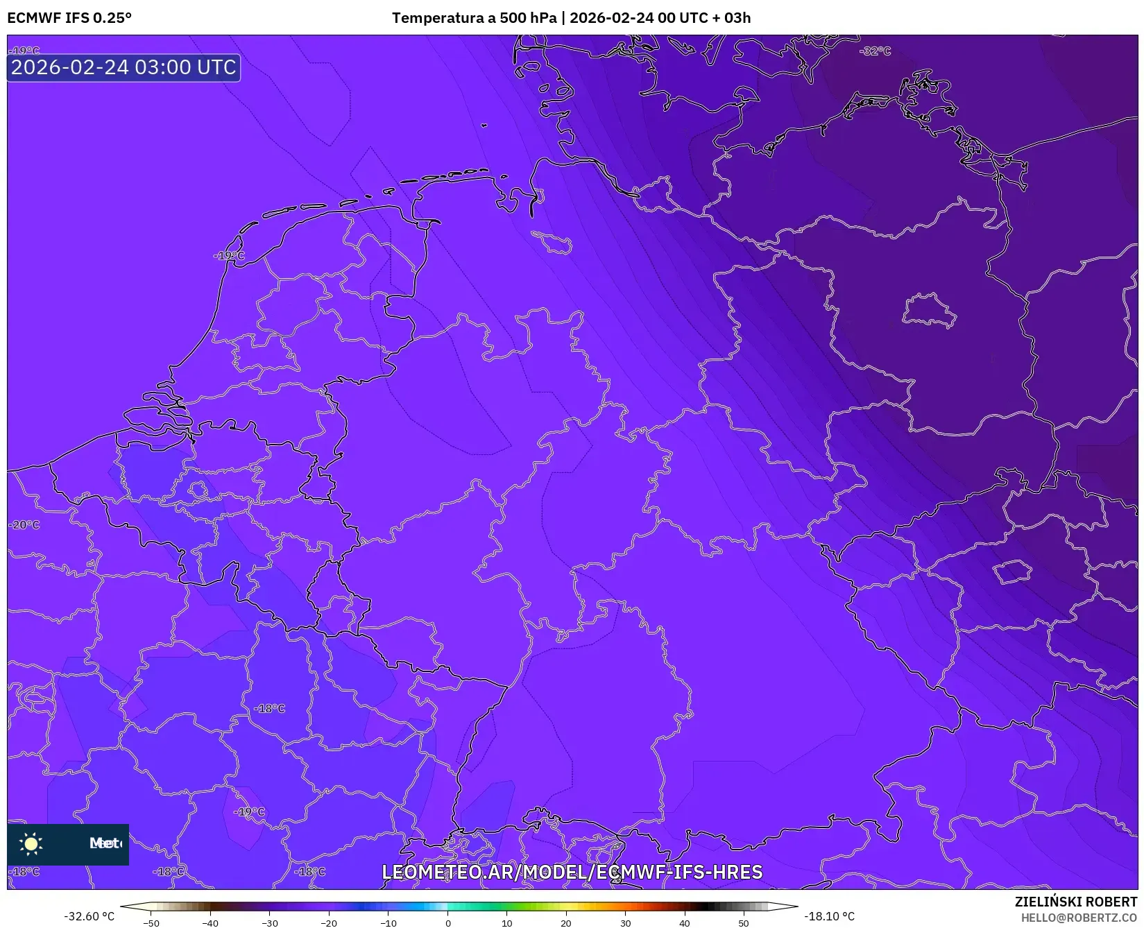 ECMWF IFS 0.25° model - Alemania, Temperatura a 500 hPa