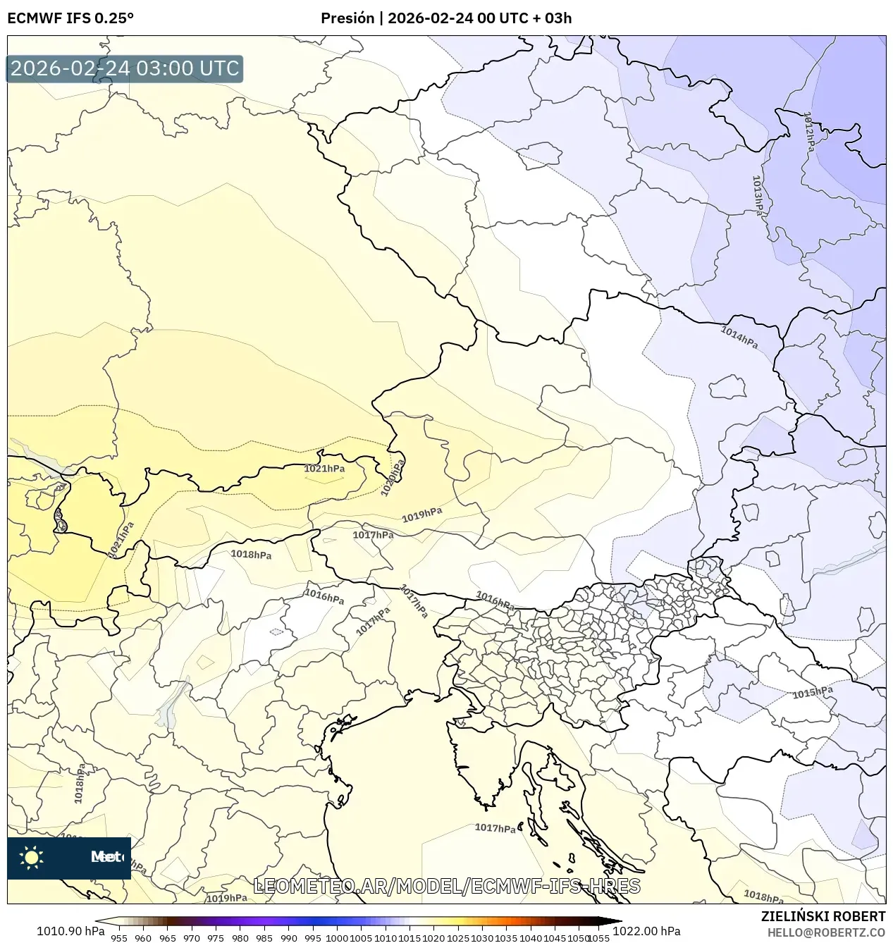 ECMWF IFS 0.25° model - Austria, Presión