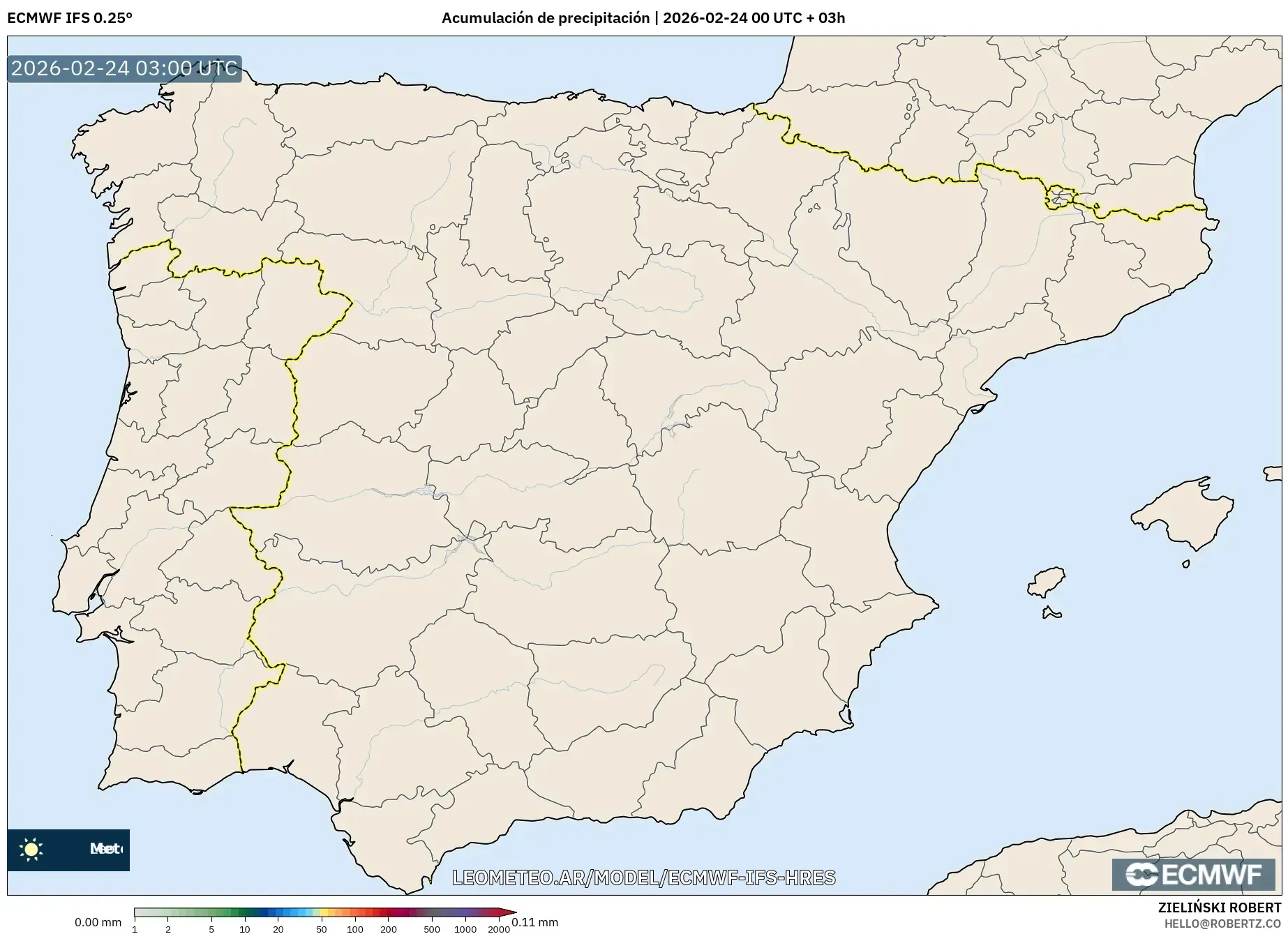 ECMWF IFS 0.25° model - España, Acumulación de precipitación