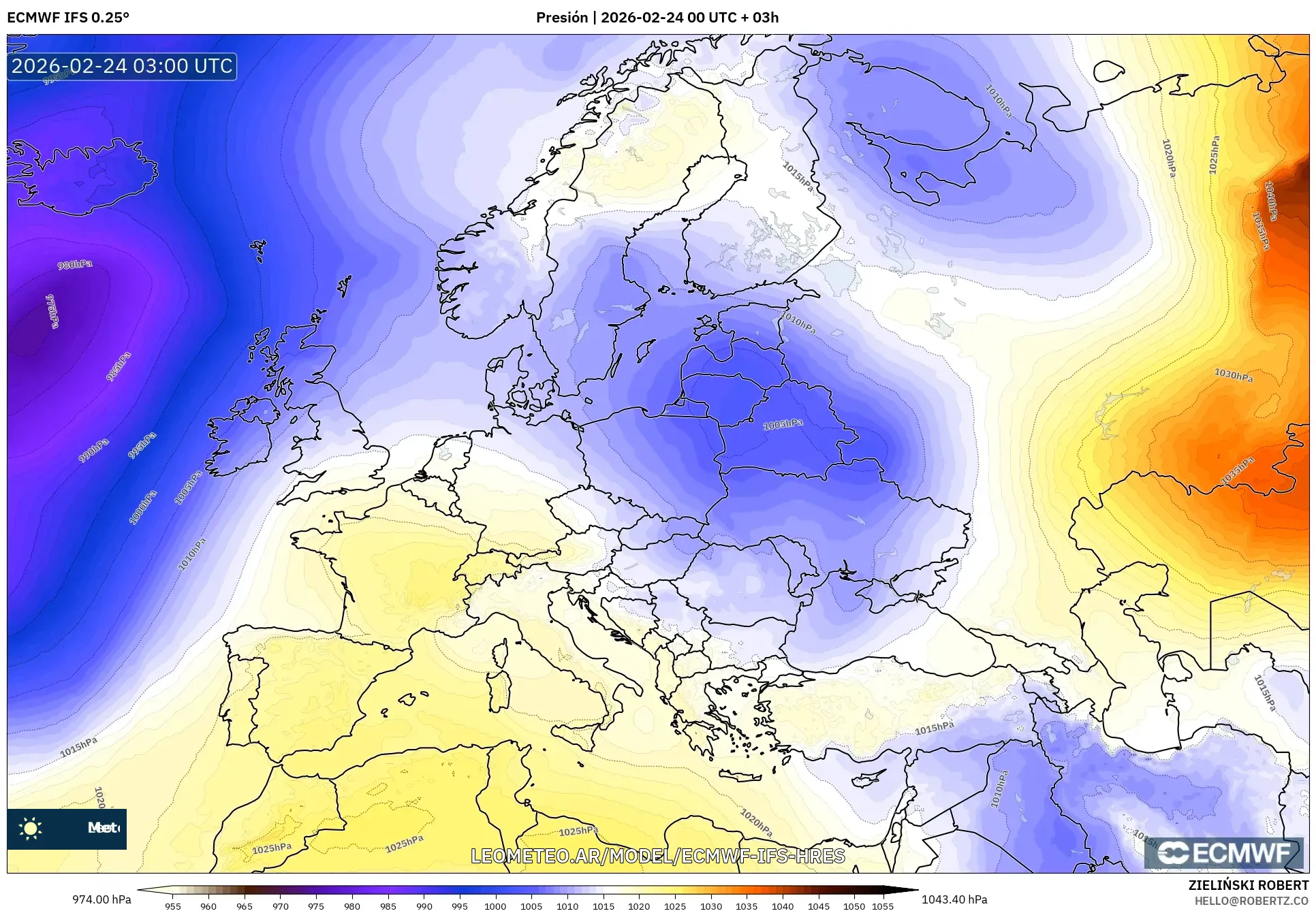 ECMWF IFS 0.25° model - Europa, Presión
