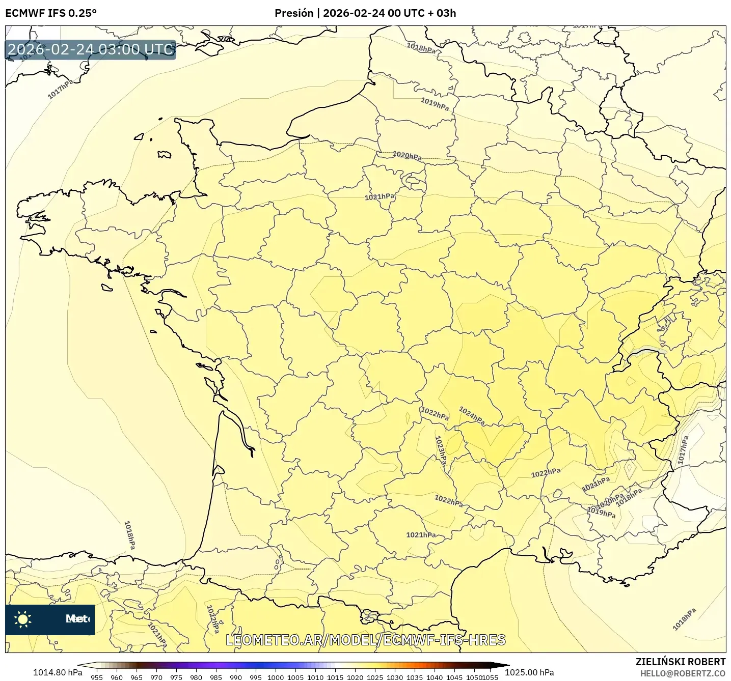 ECMWF IFS 0.25° model - Francia, Presión