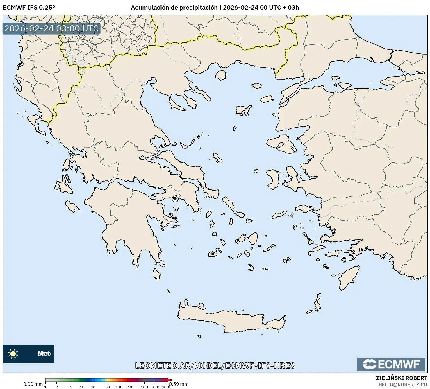 ECMWF IFS 0.25° model - Grecia, Acumulación de precipitación