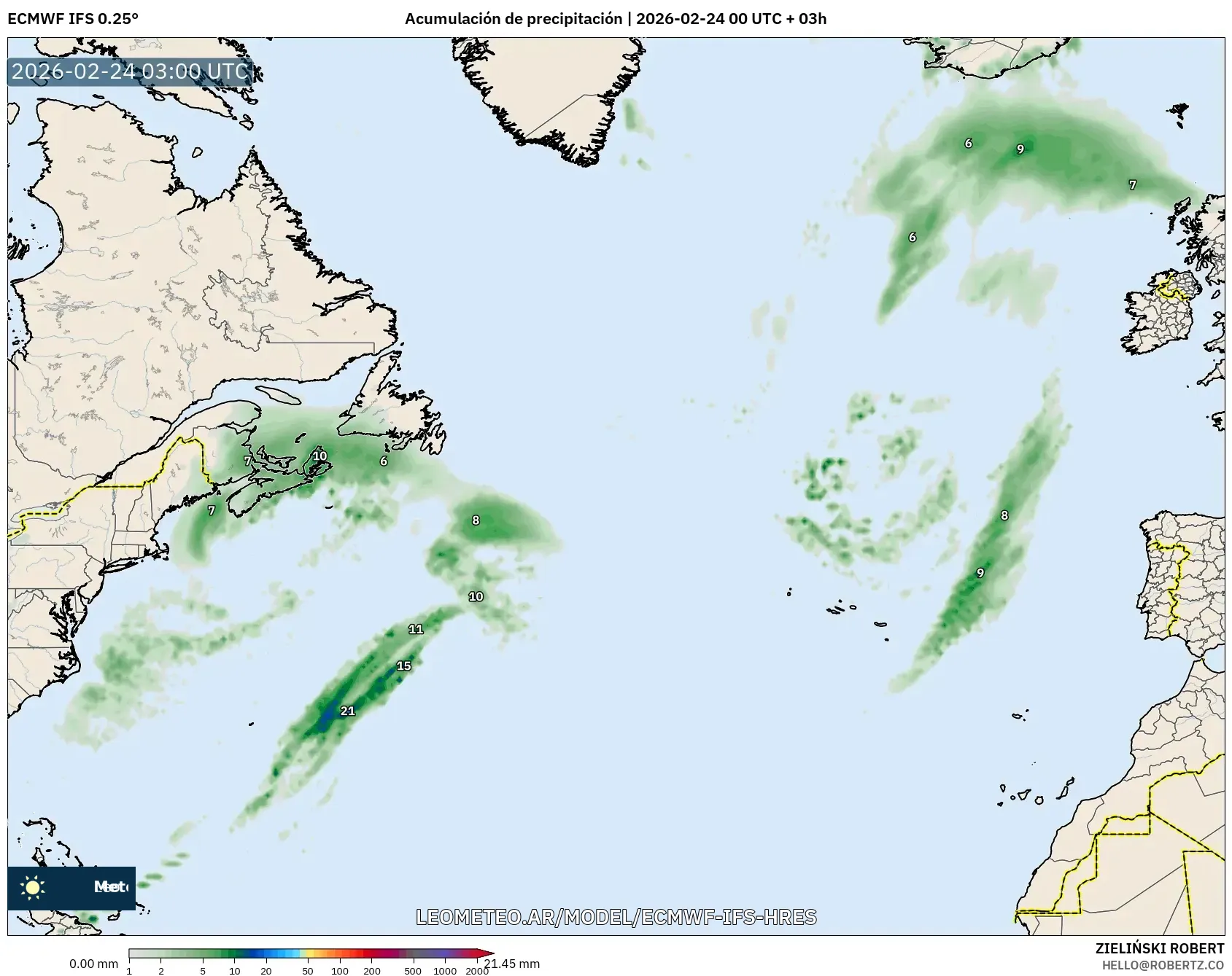 ECMWF IFS 0.25° model - Norte Atlántico, Acumulación de precipitación