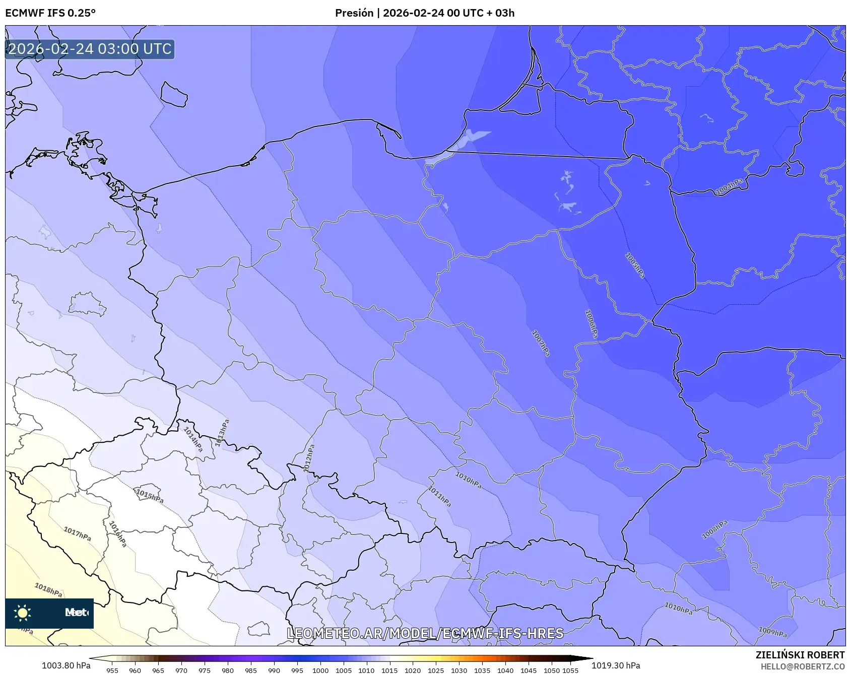 ECMWF IFS 0.25° model - Polonia, Presión