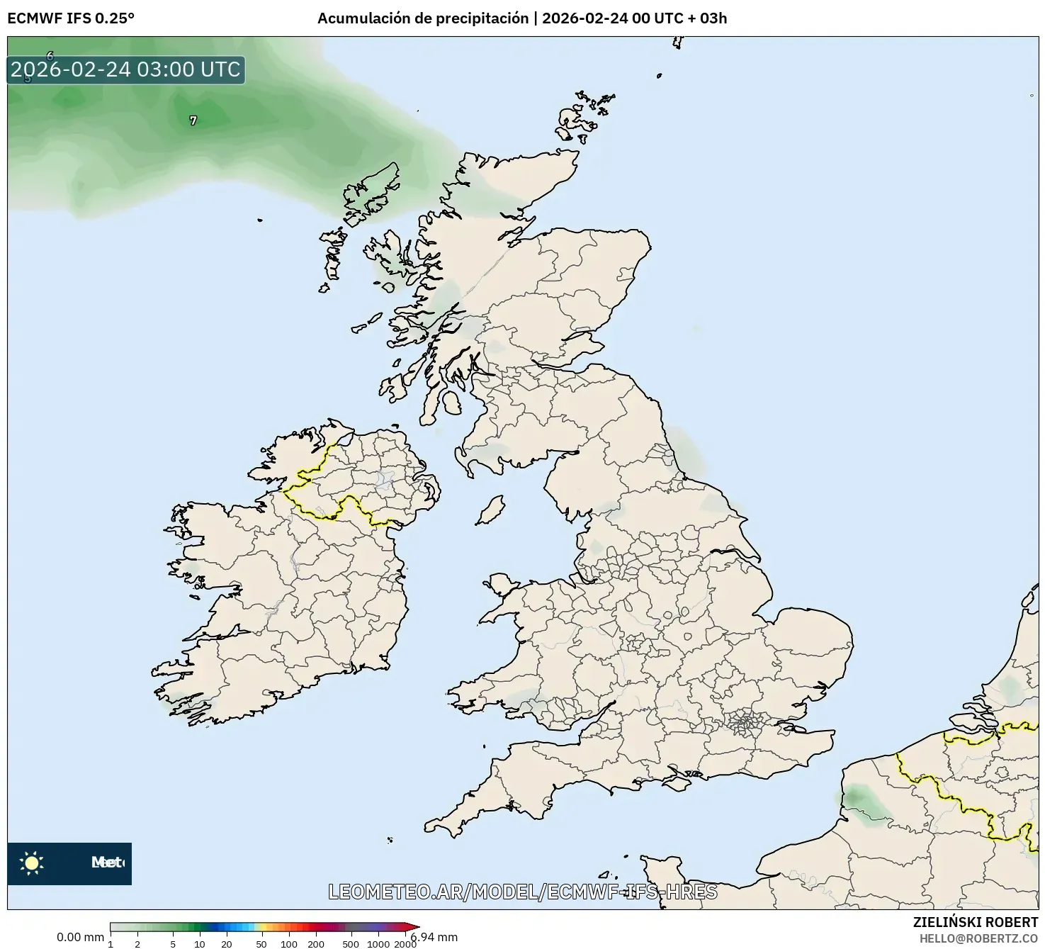 ECMWF IFS 0.25° model - Reino Unido, Acumulación de precipitación