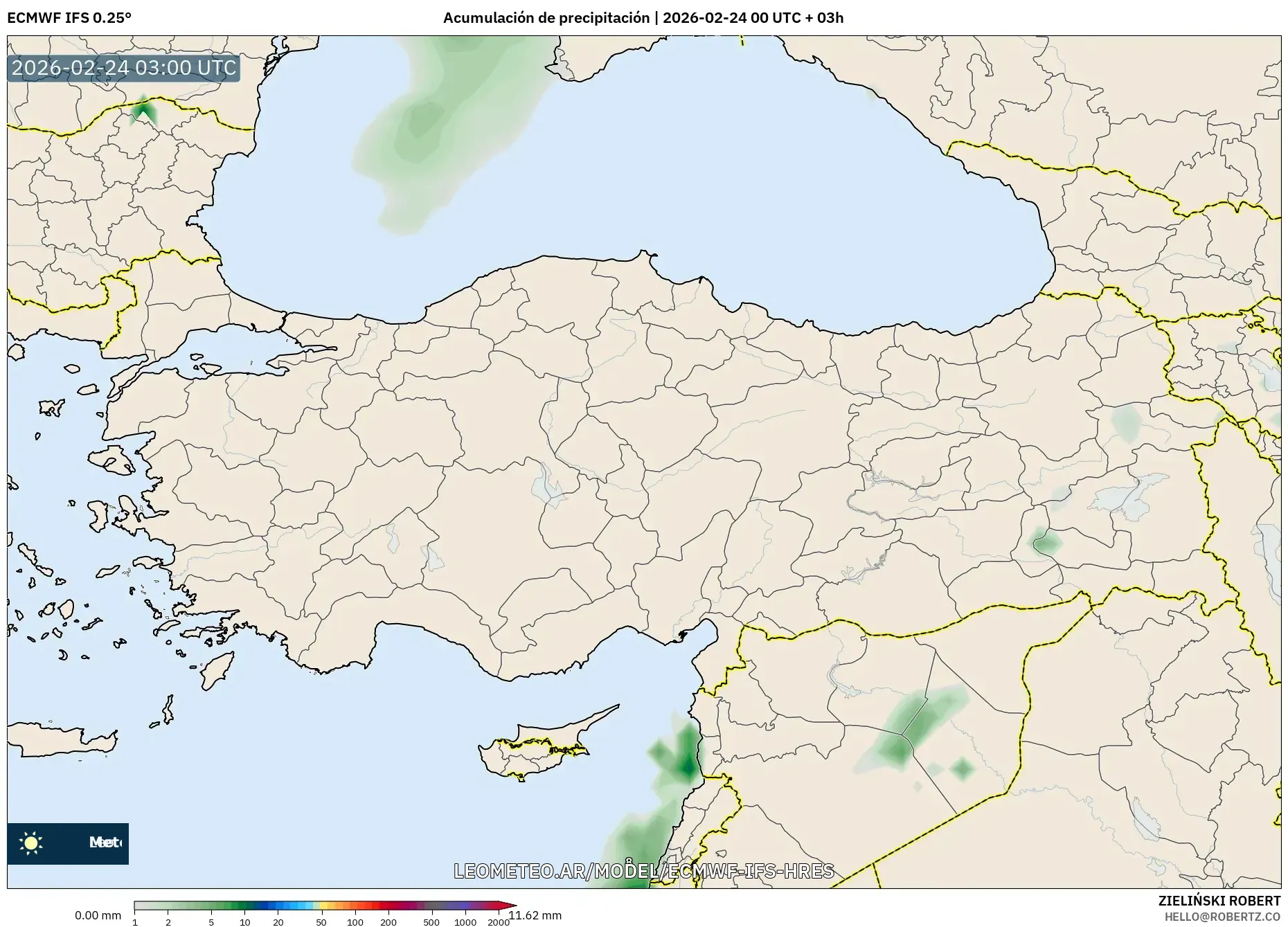 ECMWF IFS 0.25° model - Turquía, Acumulación de precipitación