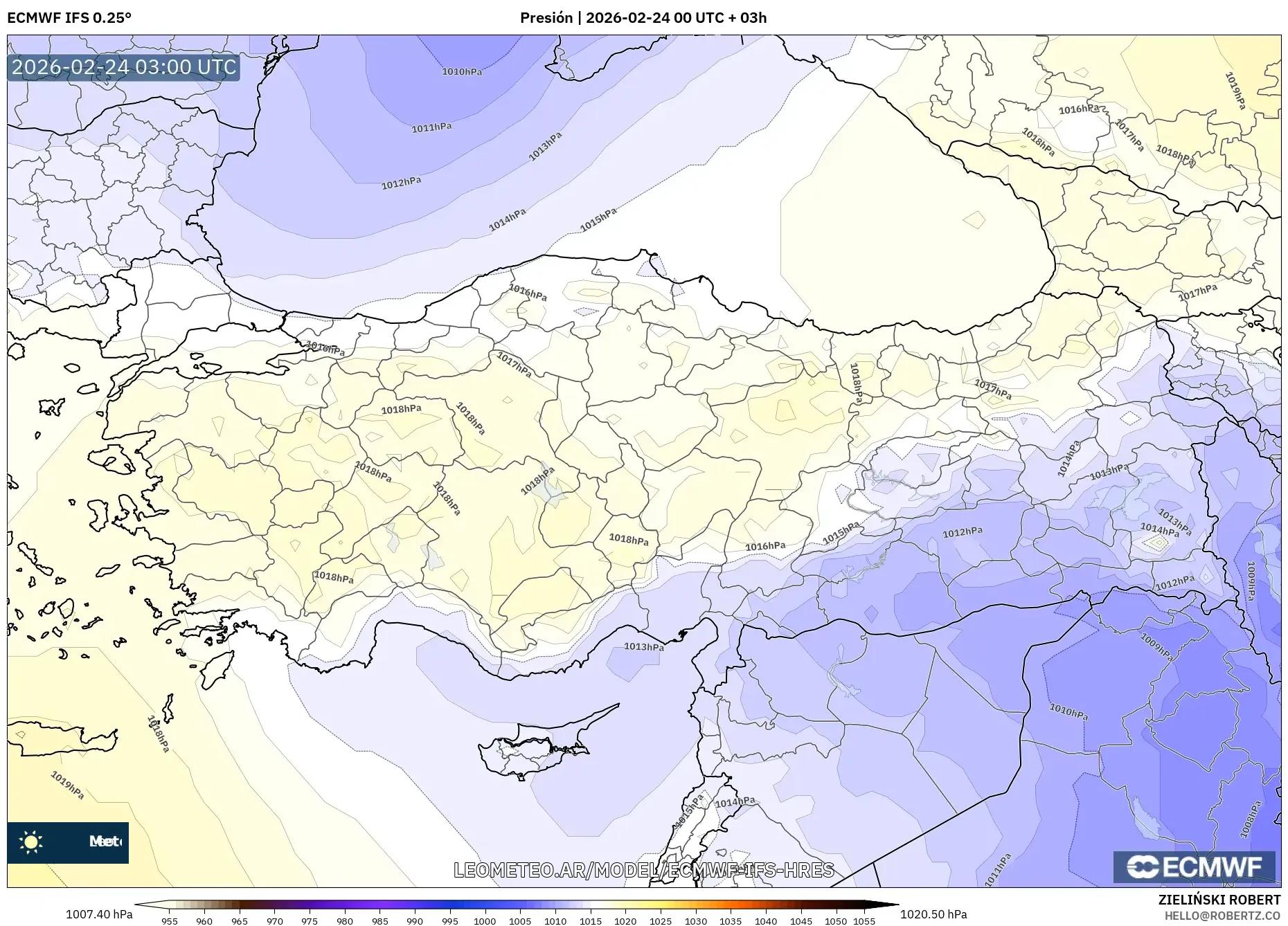 ECMWF IFS 0.25° model - Turquía, Presión