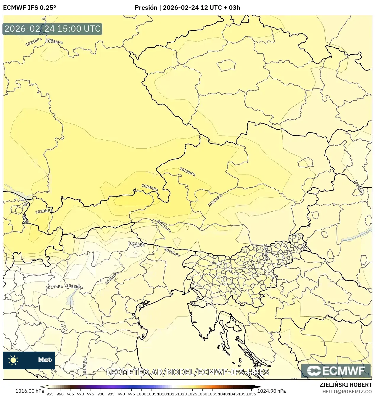 ECMWF IFS 0.25° model - Austria, Presión