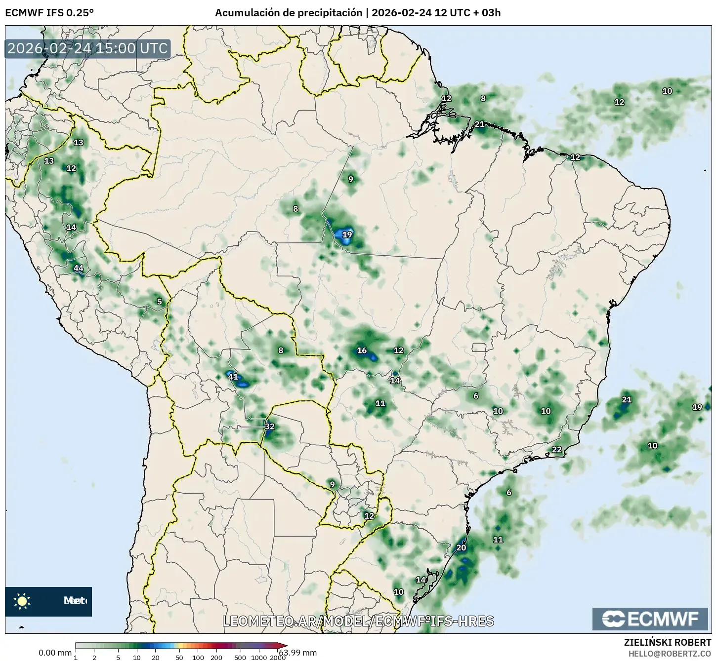 ECMWF IFS 0.25° model - Brasil, Acumulación de precipitación