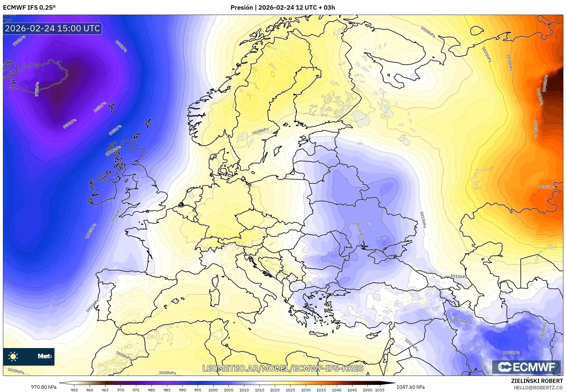 ECMWF IFS 0.25° model - Europa, Presión