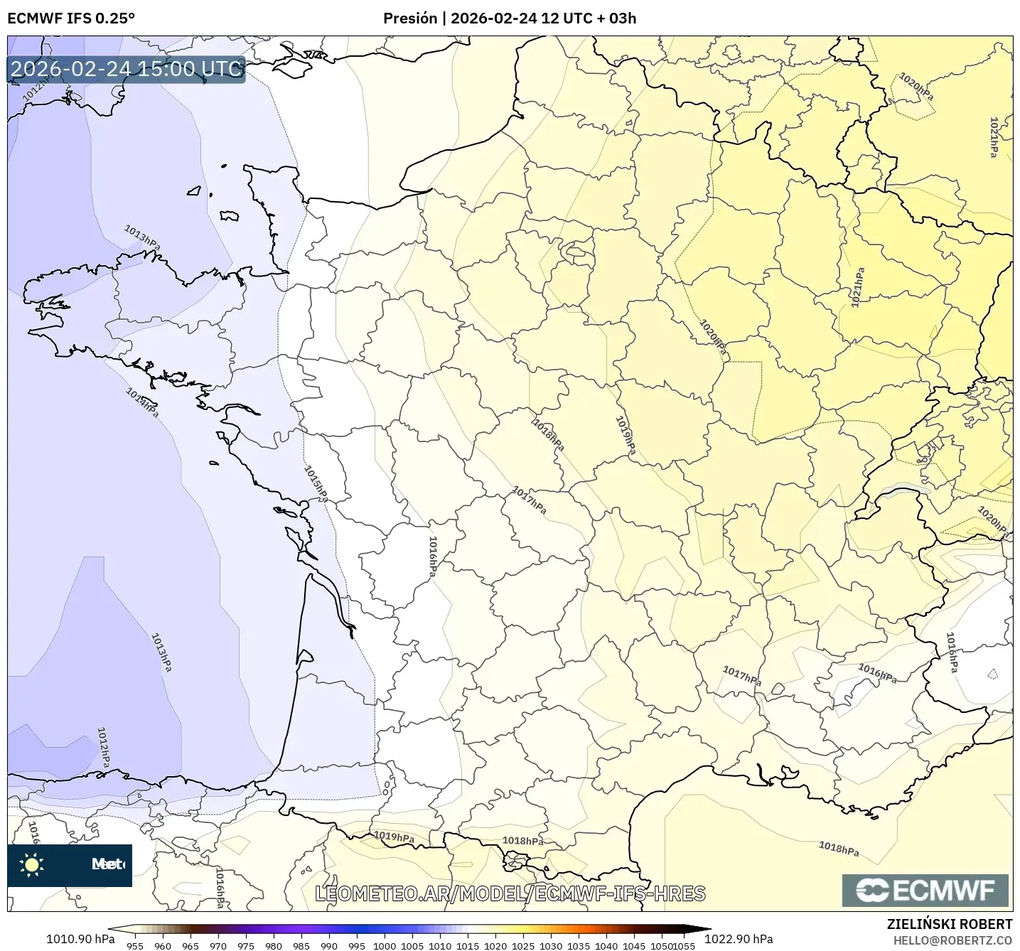 ECMWF IFS 0.25° model - Francia, Presión