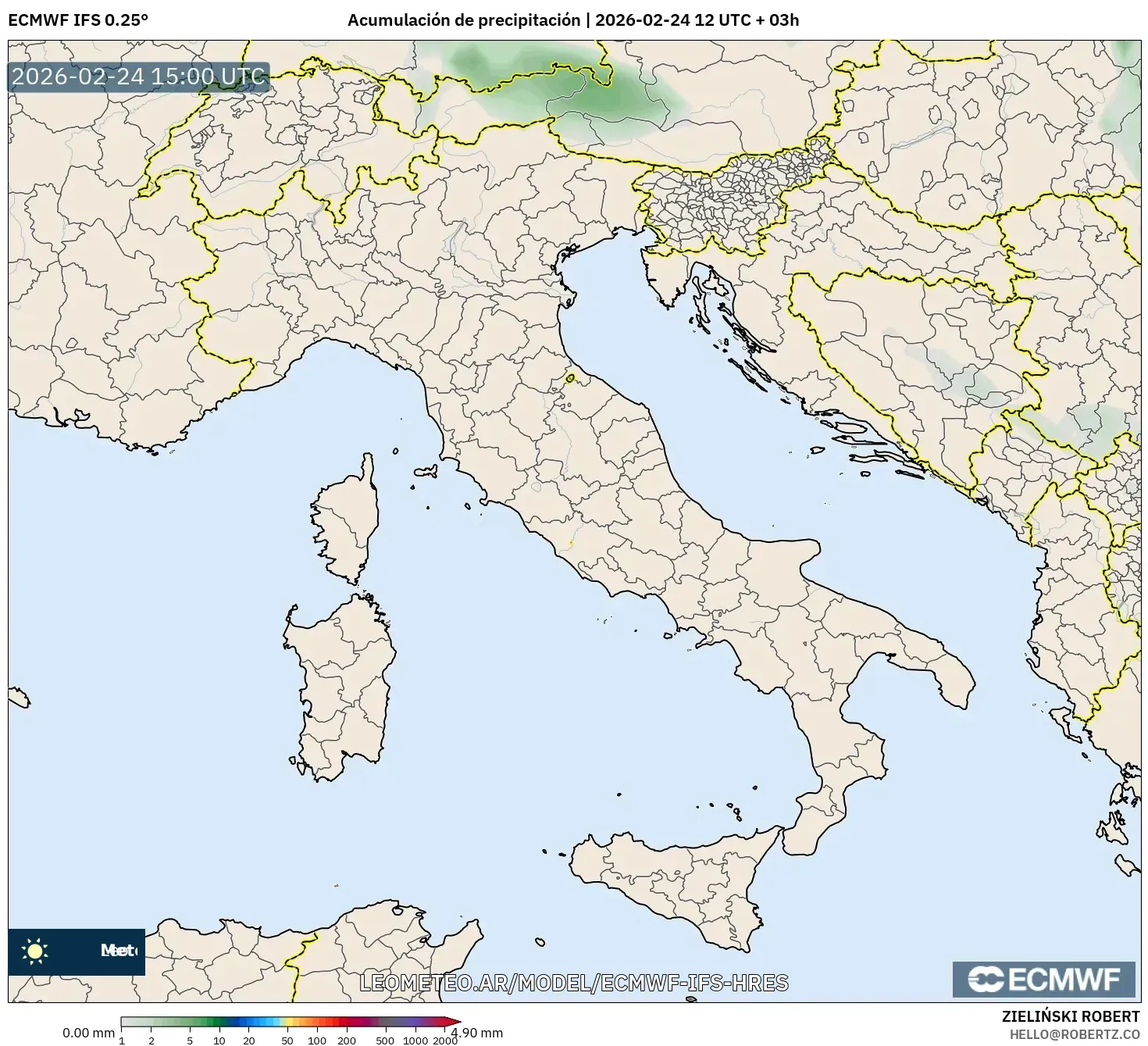 ECMWF IFS 0.25° model - Italia, Acumulación de precipitación