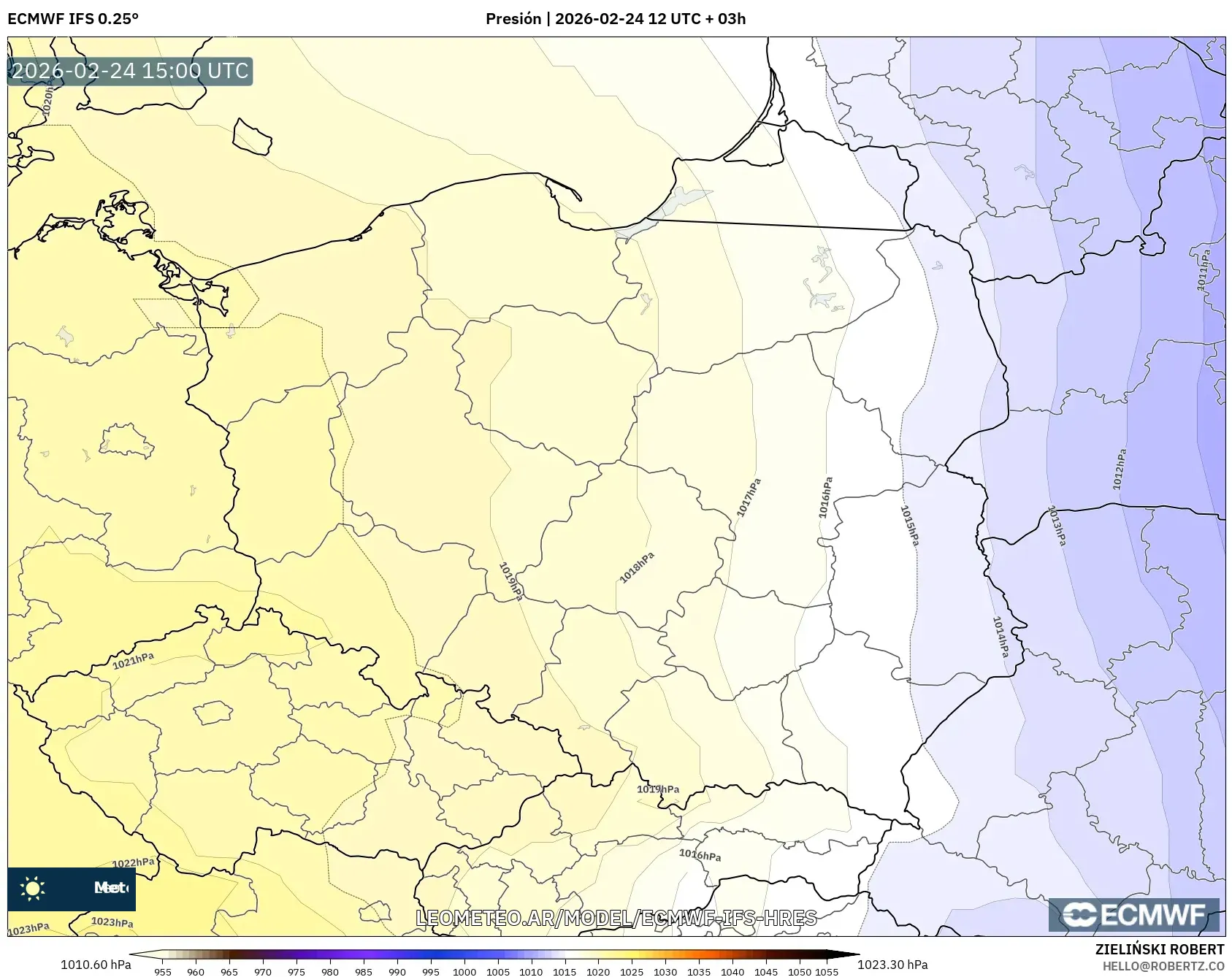 ECMWF IFS 0.25° model - Polonia, Presión