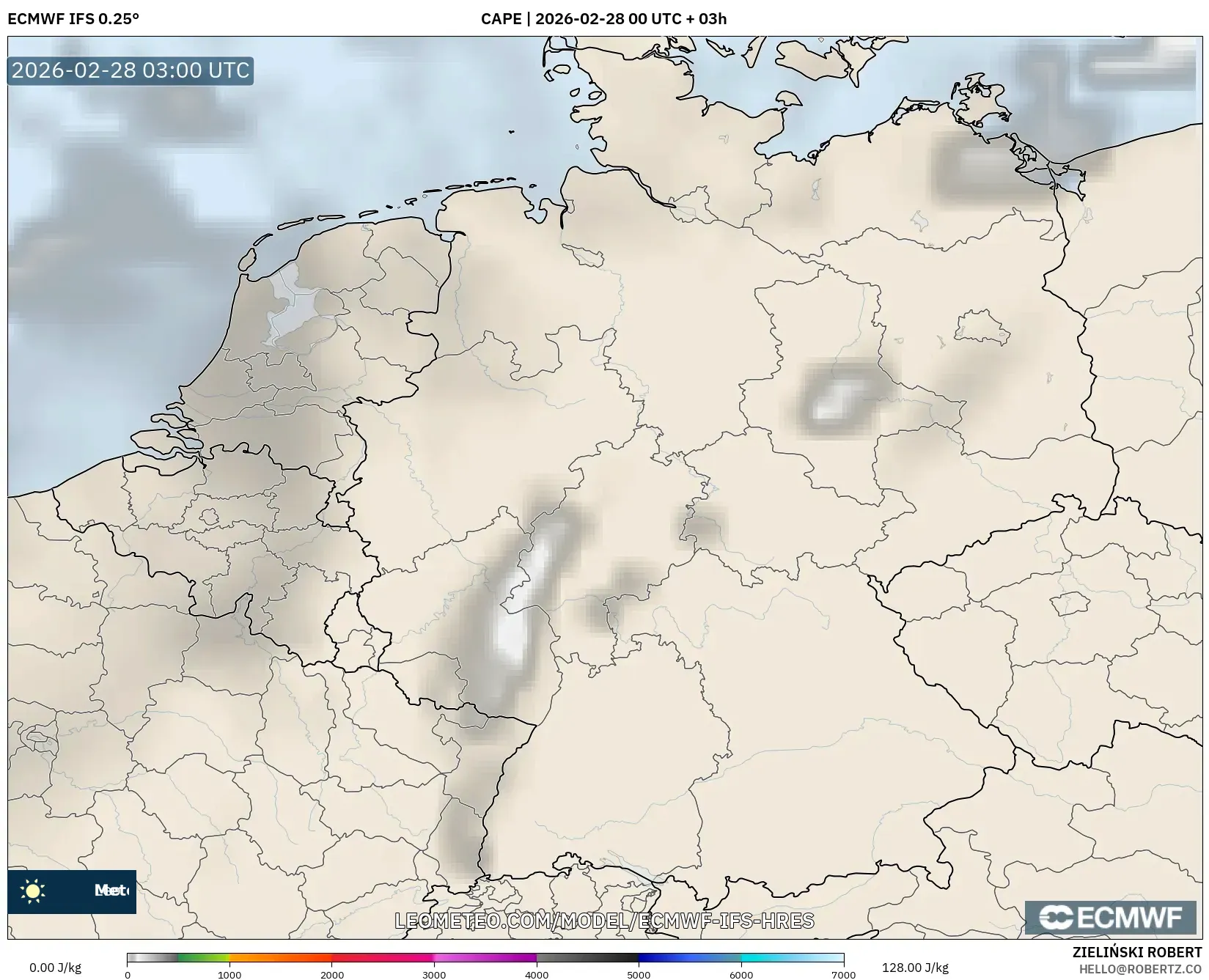 ECMWF IFS 0.25° model - Alemania, CAPE