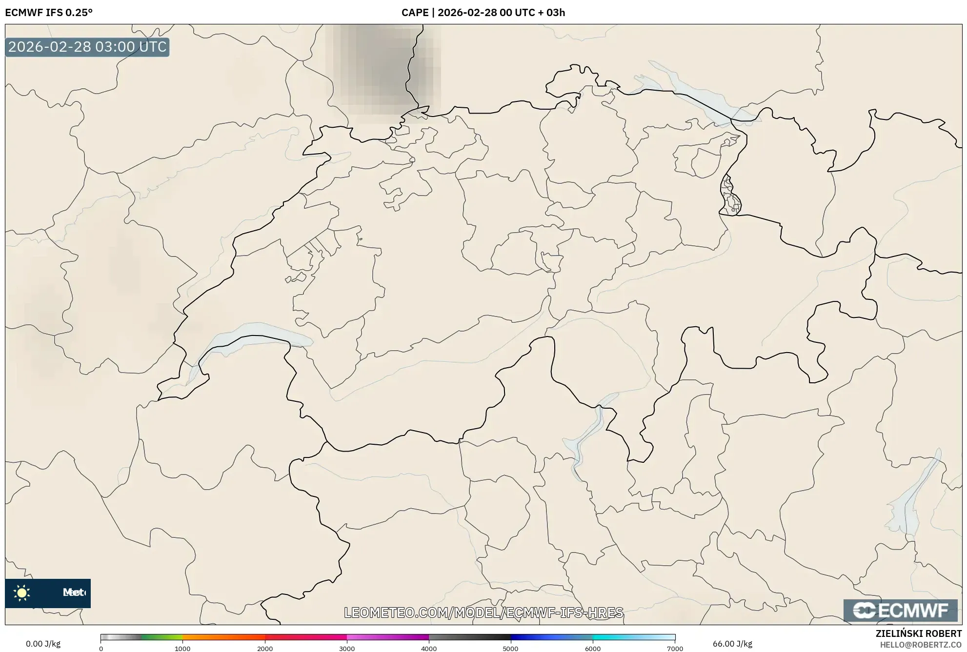 ECMWF IFS 0.25° model - Suiza, CAPE