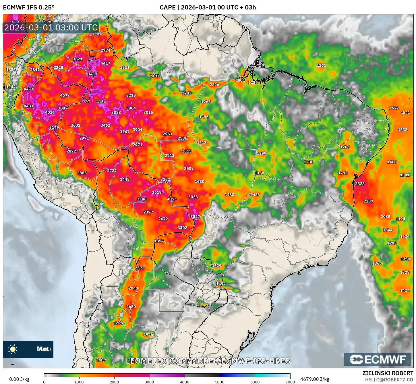 ECMWF IFS 0.25° model - Brasil, CAPE