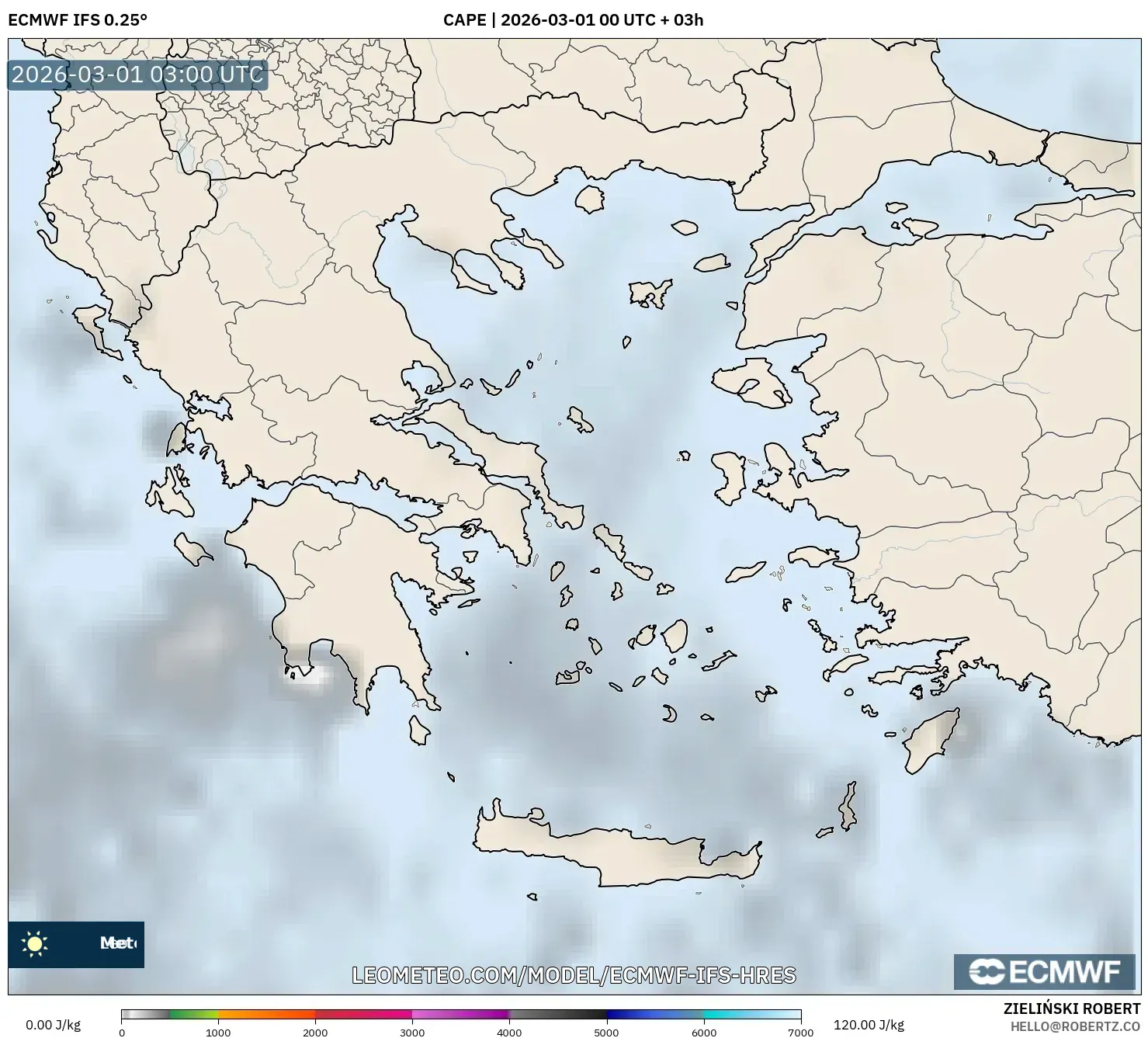 ECMWF IFS 0.25° model - Grecia, CAPE