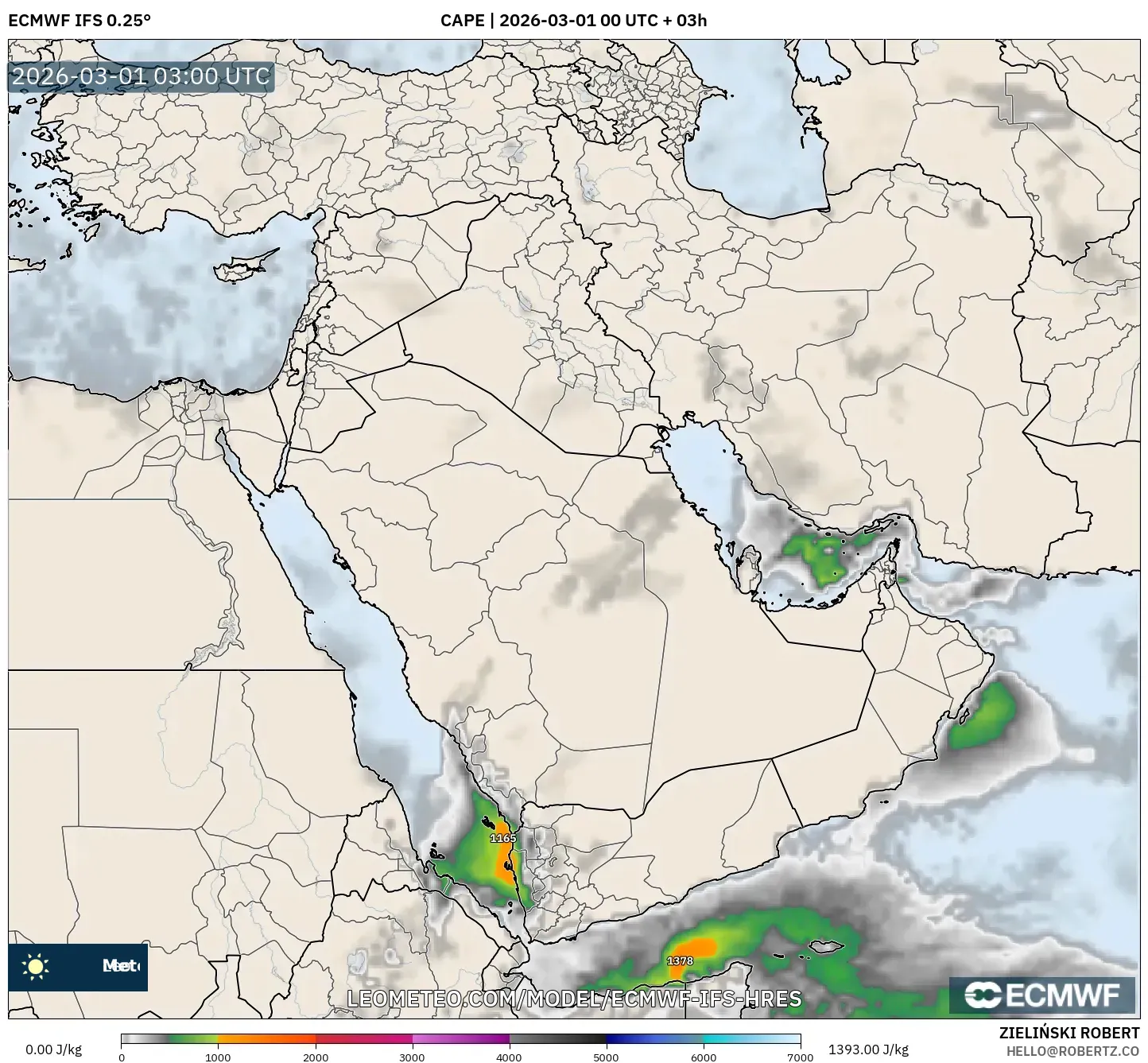 ECMWF IFS 0.25° model - Oriente Medio, CAPE