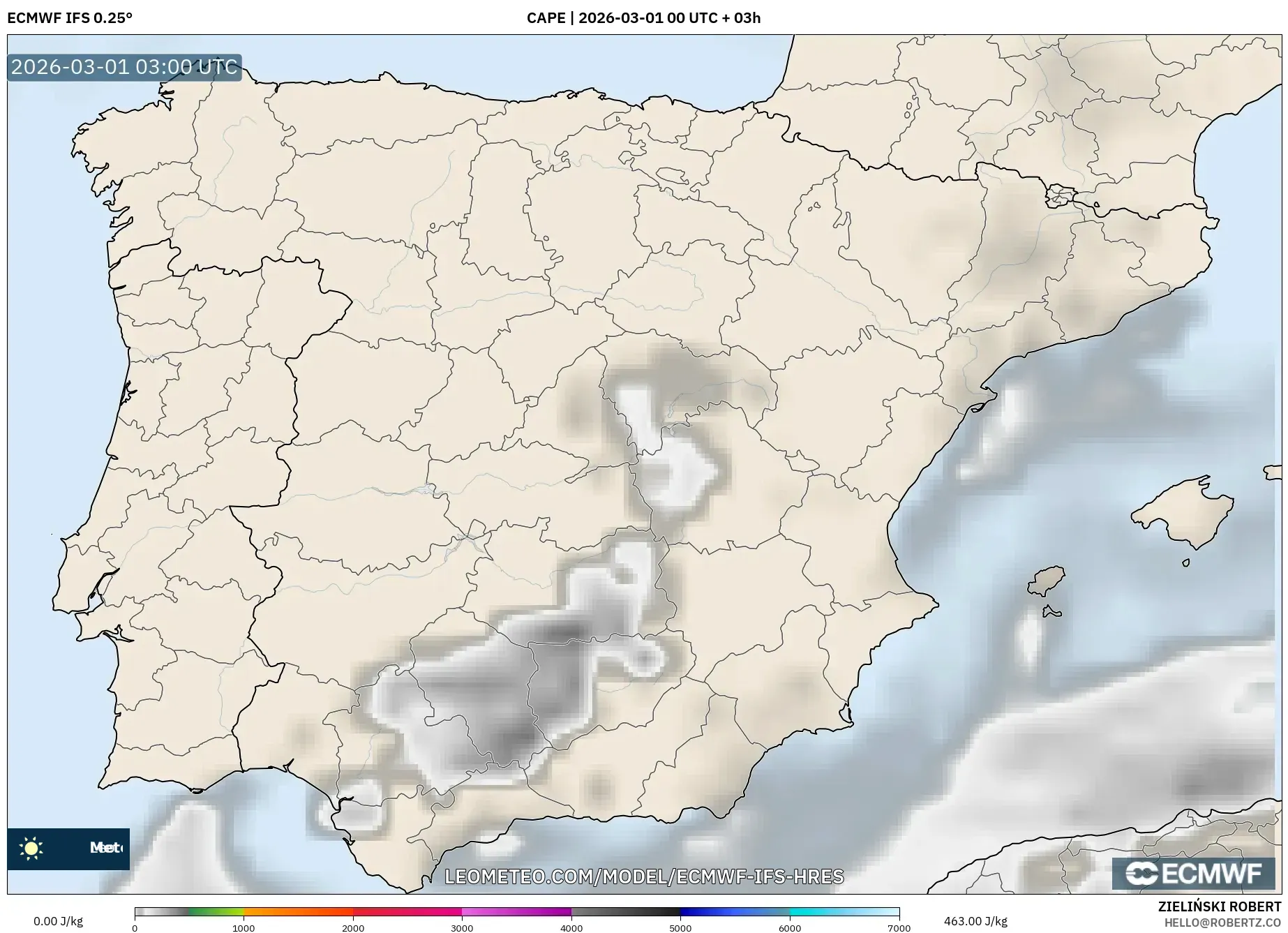 ECMWF IFS 0.25° model - España, CAPE