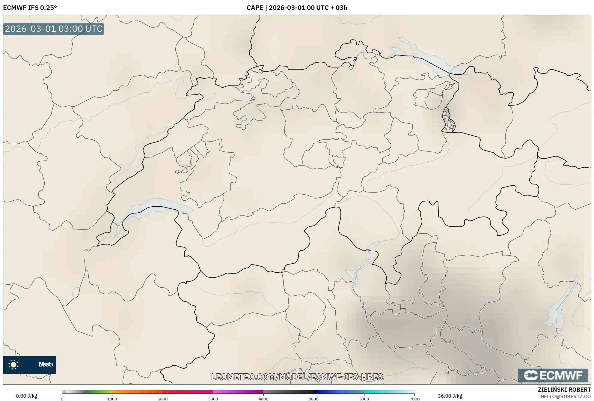 ECMWF IFS 0.25° model - Suiza, CAPE