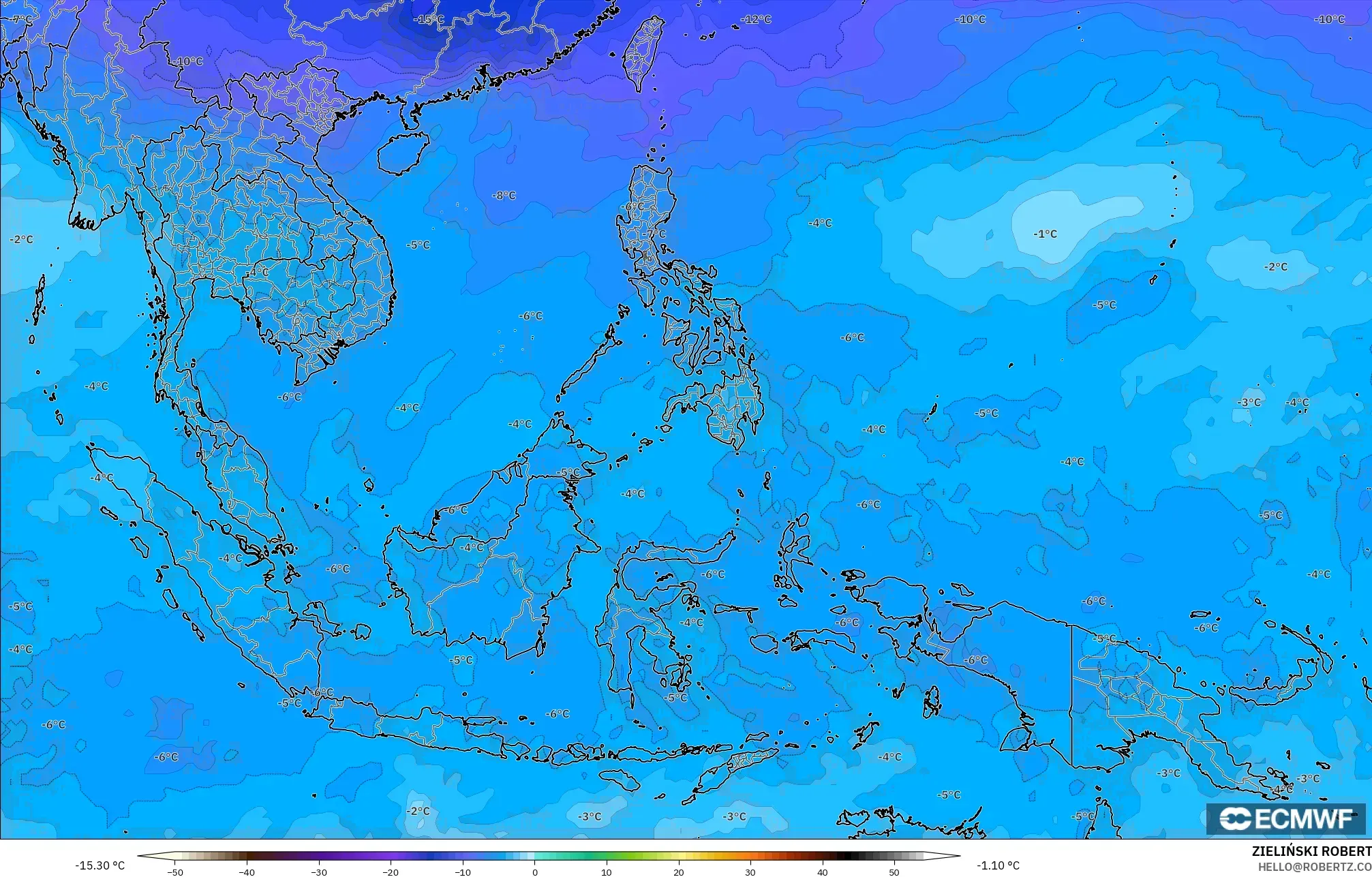 ECMWF IFS 0.25° modelo - Sudeste Asiático, Temperatura a 500 hPa