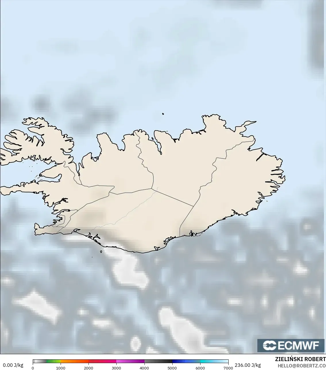 ECMWF IFS 0.25° modelo - Islandia, CAPE