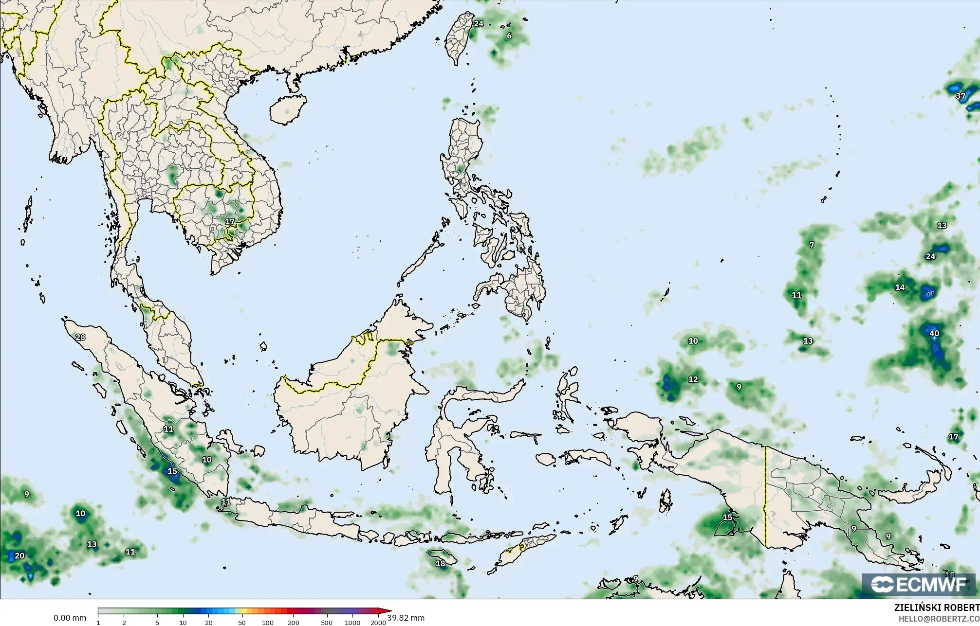 ECMWF IFS 0.25° modelo - Sudeste Asiático, Acumulación de precipitación