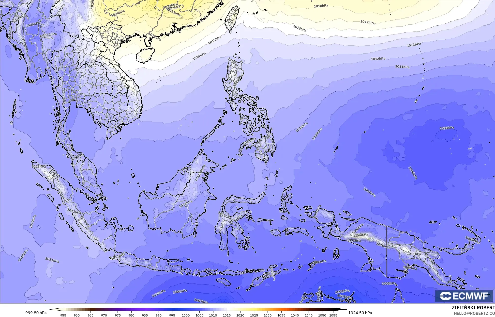 ECMWF IFS 0.25° modelo - Sudeste Asiático, Presión