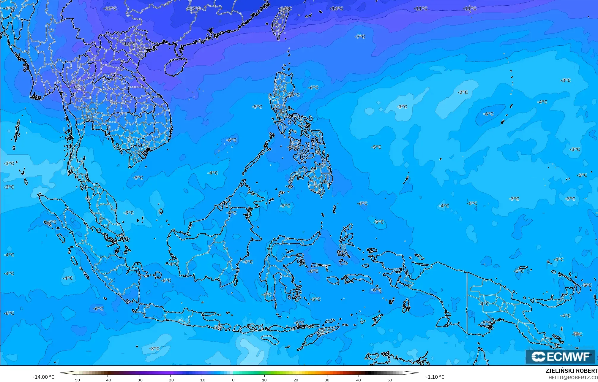 ECMWF IFS 0.25° modelo - Sudeste Asiático, Temperatura a 500 hPa