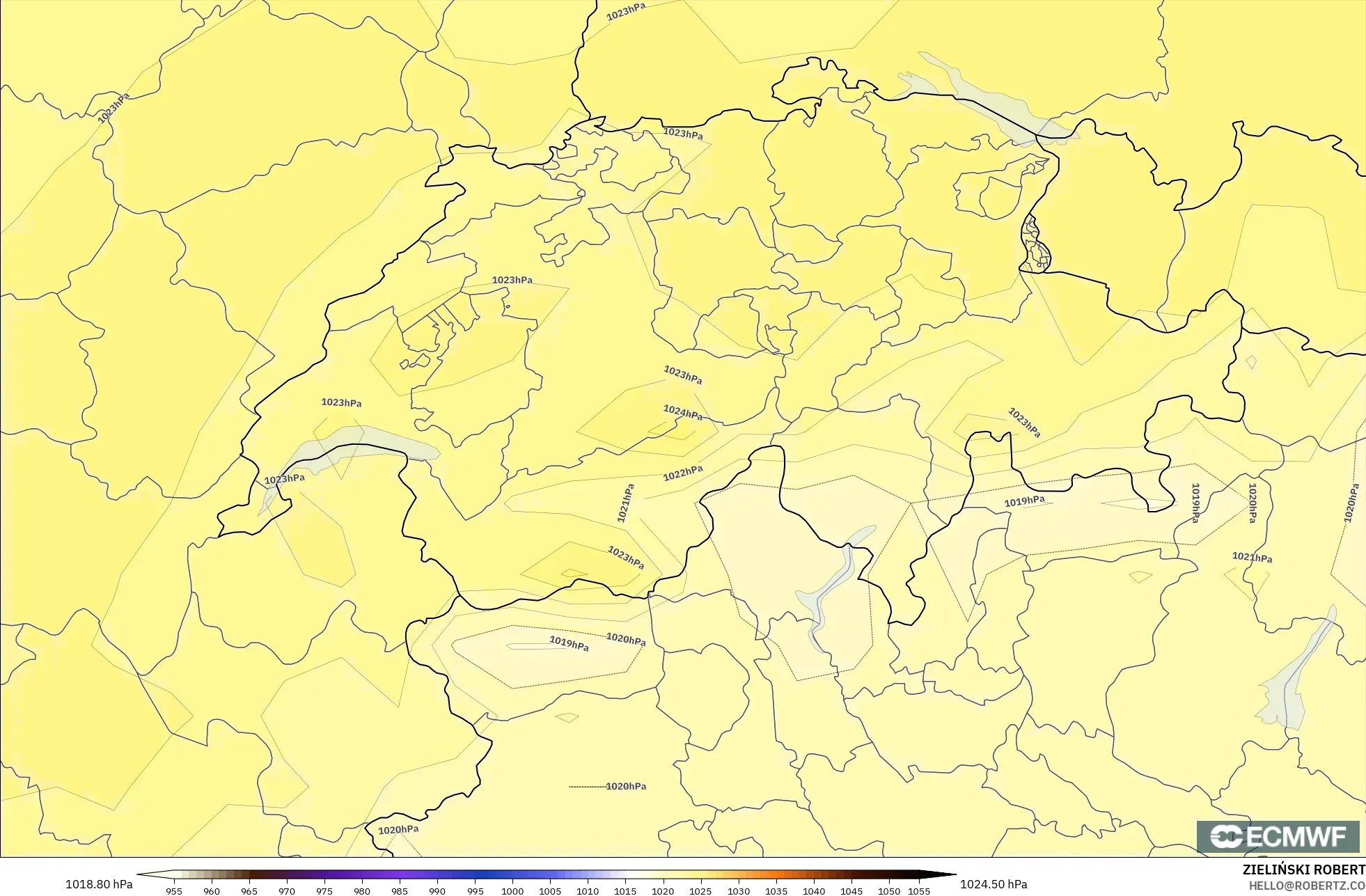 ECMWF IFS 0.25° modelo - Suiza, Presión