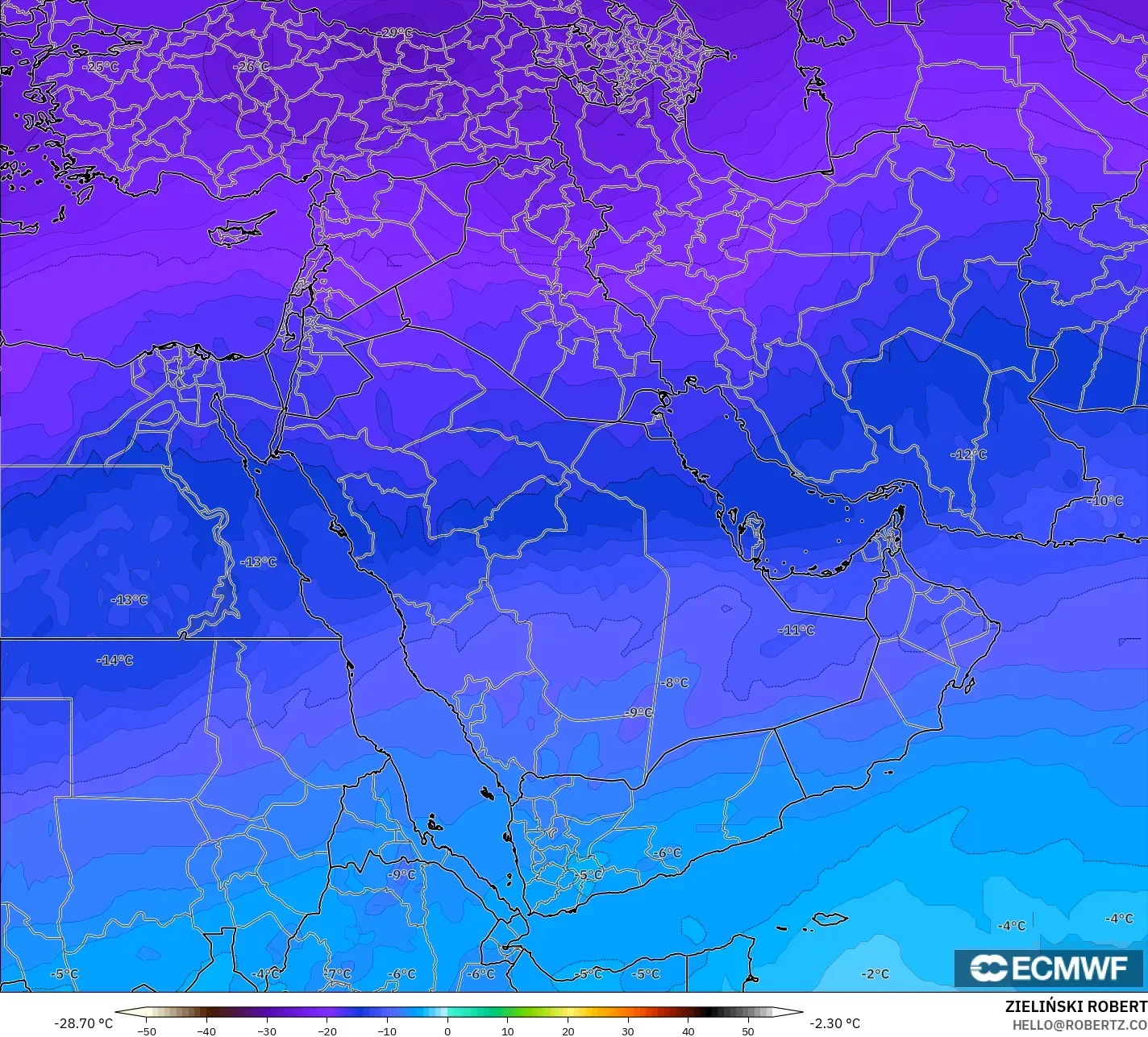 ECMWF IFS 0.25° modelo - Oriente Medio, Temperatura a 500 hPa
