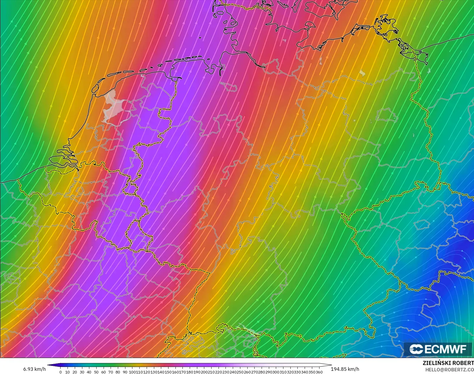 ECMWF IFS 0.25° modelo - Alemania, Viento a 300 hPa (corriente en chorro)