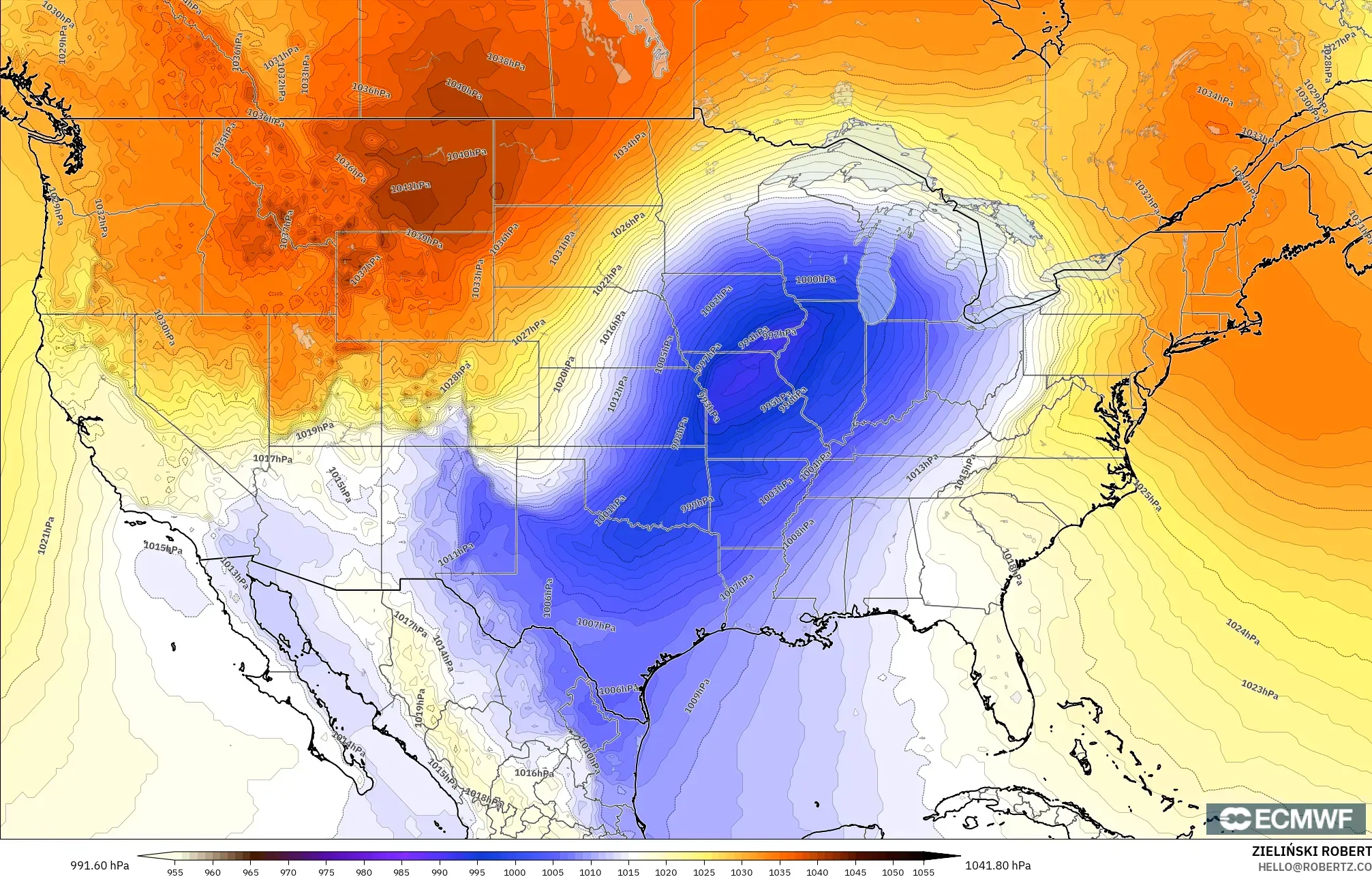 ECMWF IFS 0.25° modelo - Estados Unidos, Presión