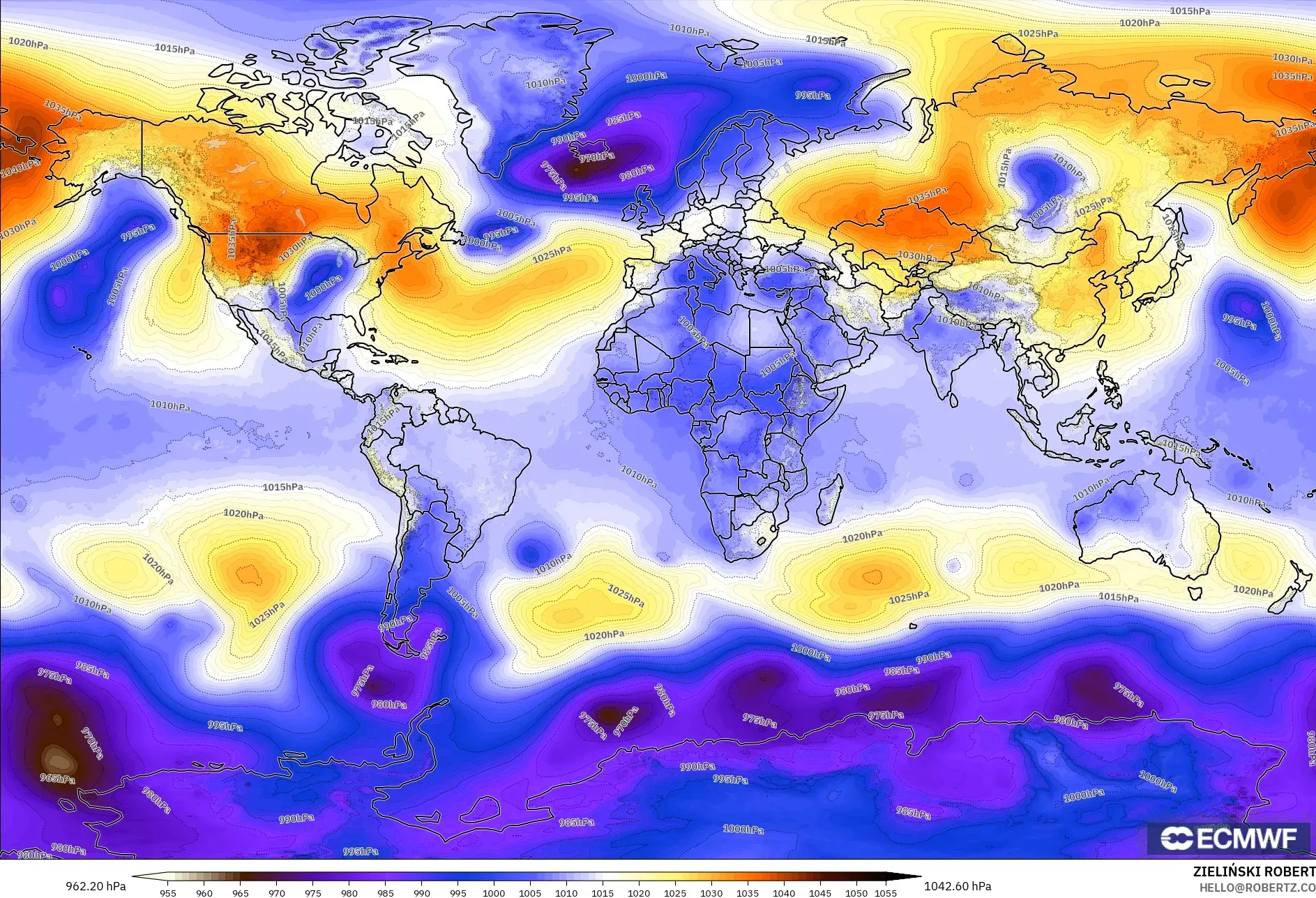 ECMWF IFS 0.25° modelo - Mundo, Presión