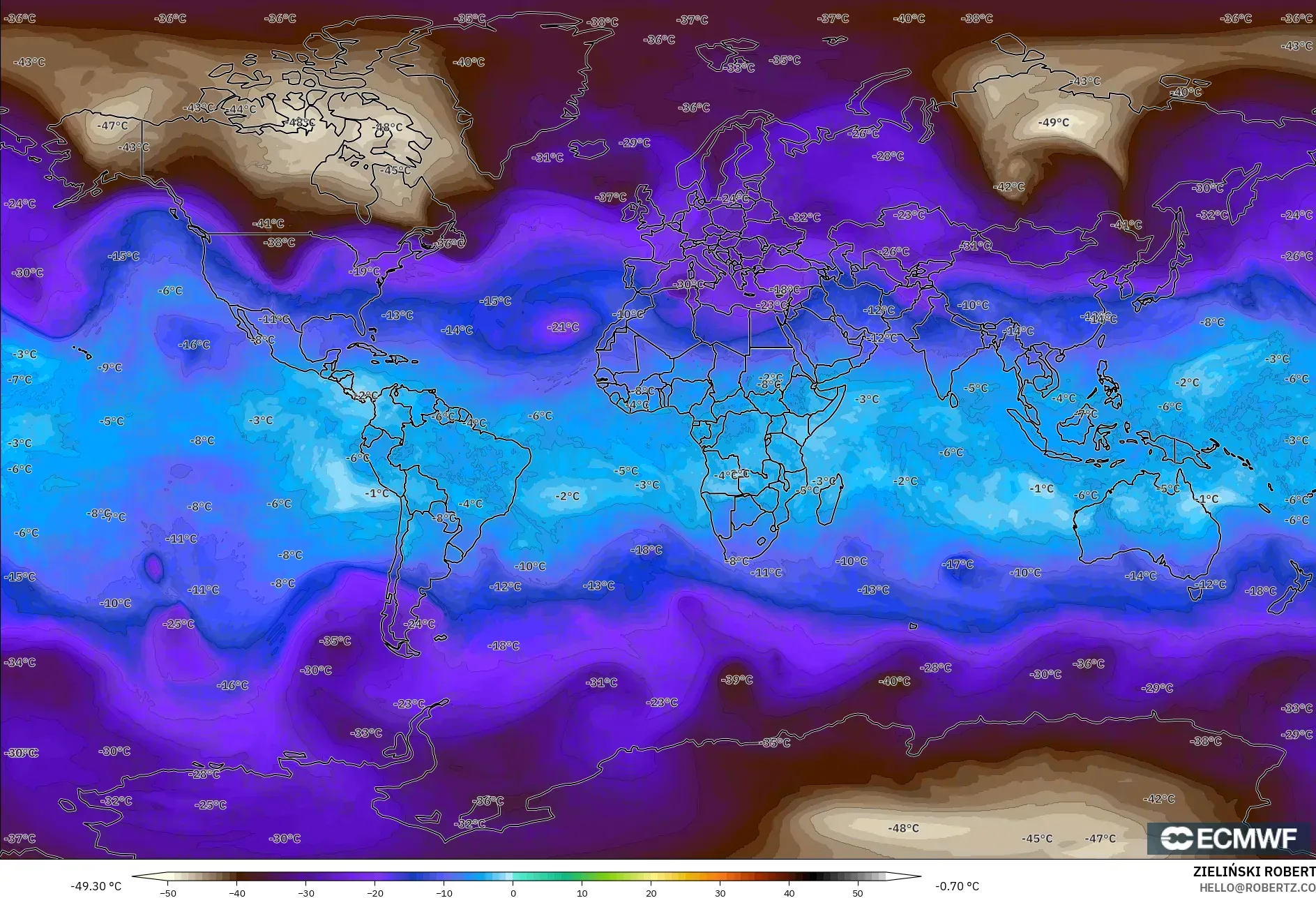ECMWF IFS 0.25° modelo - Mundo, Temperatura a 500 hPa