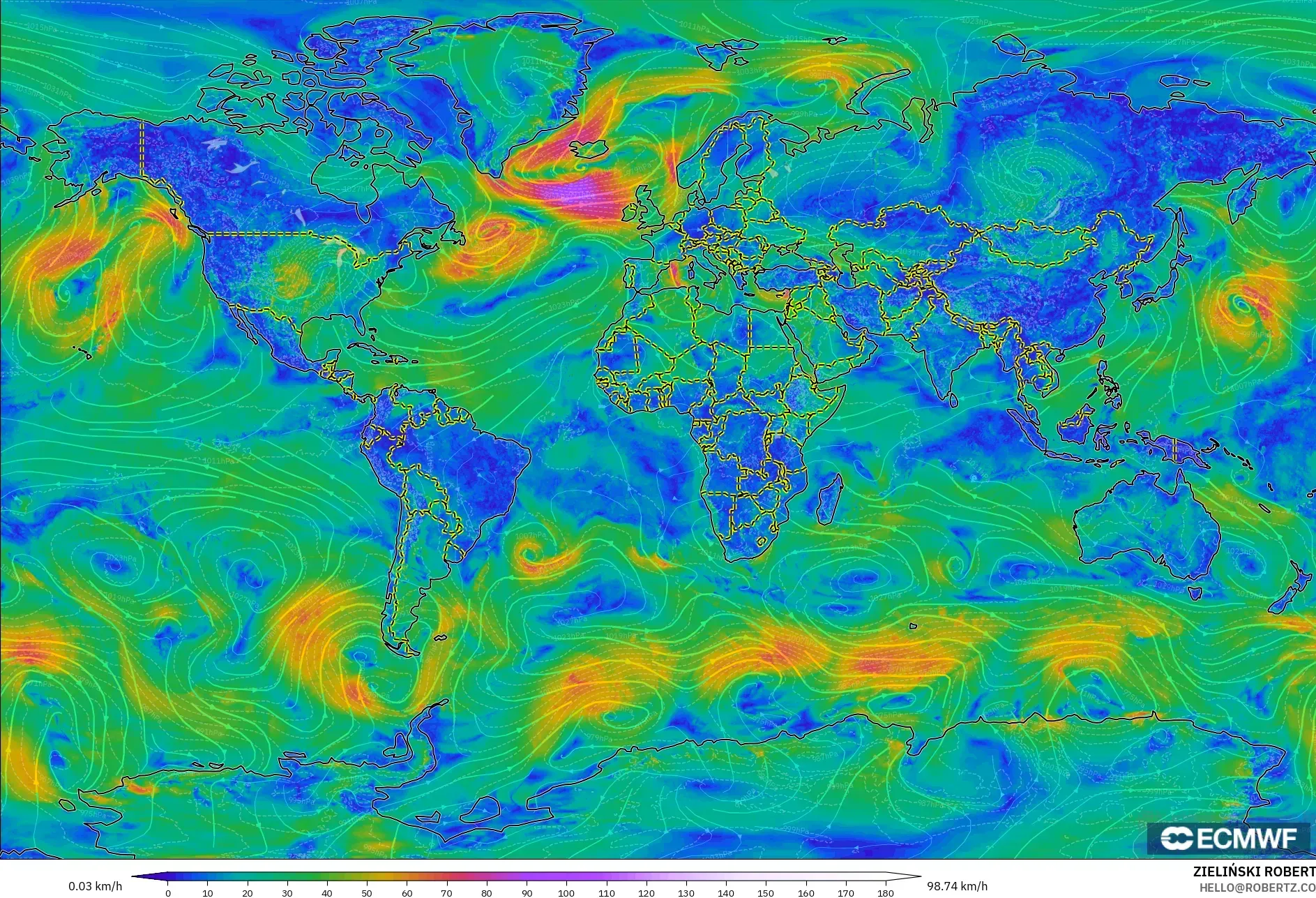 ECMWF IFS 0.25° modelo - Mundo, Viento a 10 m