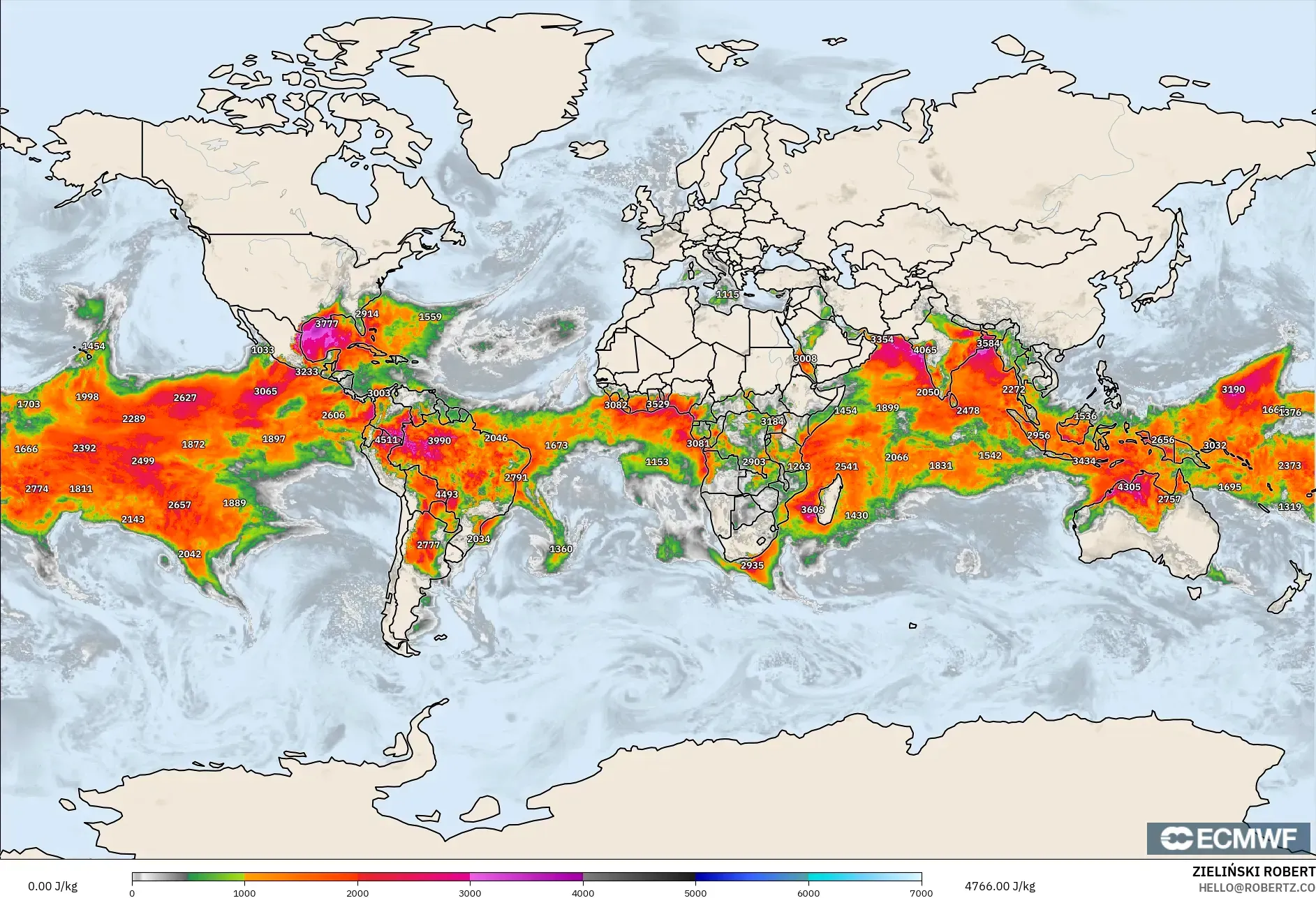 ECMWF IFS 0.25° modelo - Mundo, CAPE