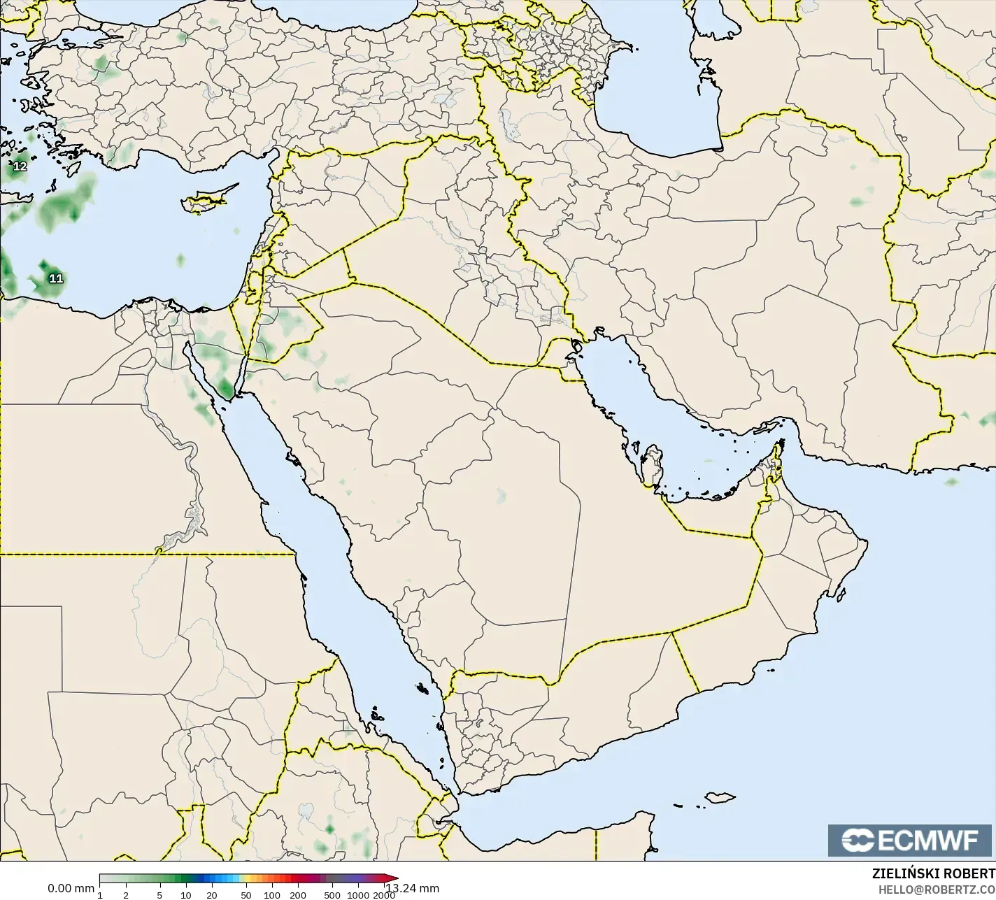 ECMWF IFS 0.25° modelo - Oriente Medio, Acumulación de precipitación