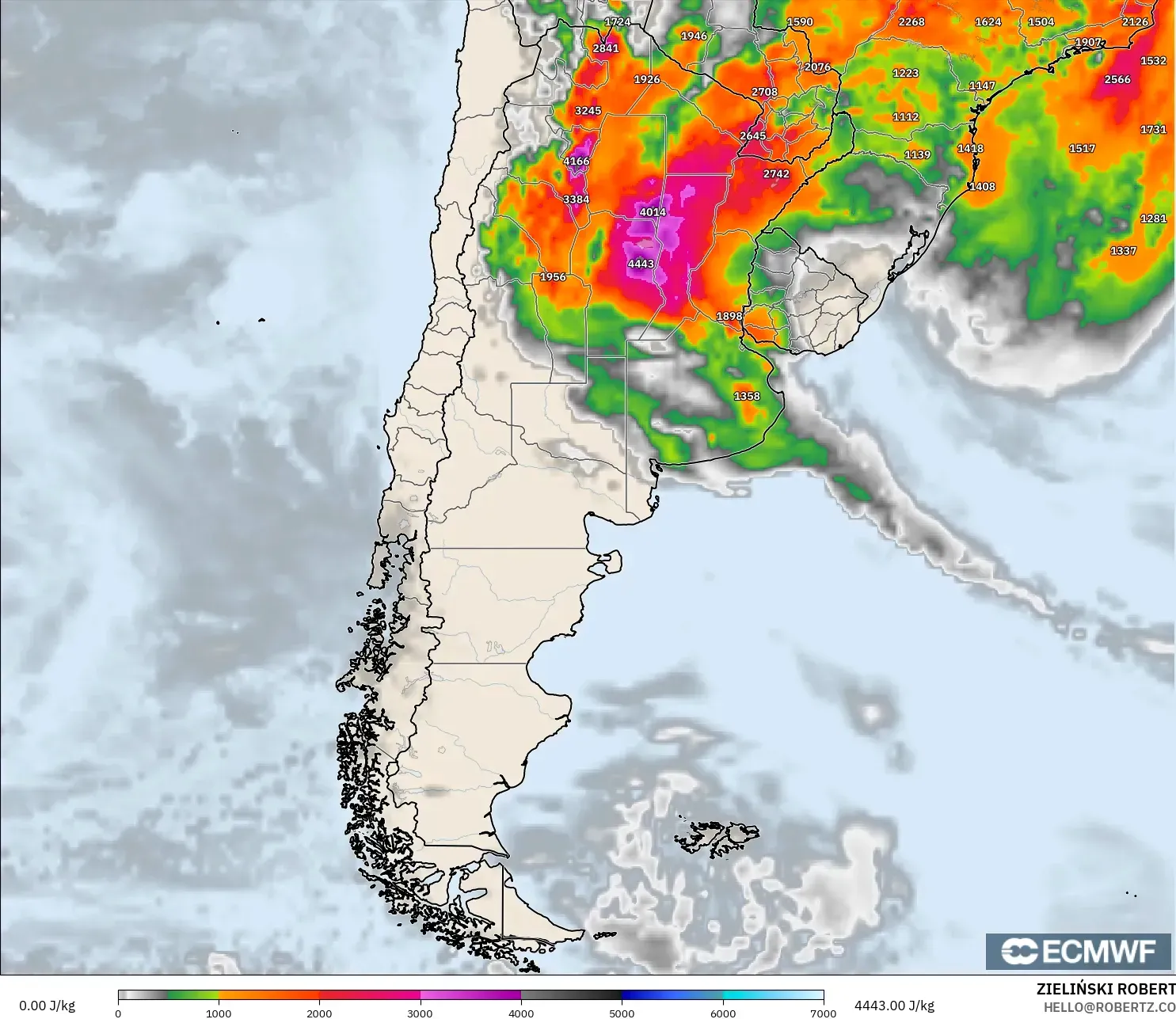 ECMWF IFS 0.25° modelo - Argentina, CAPE