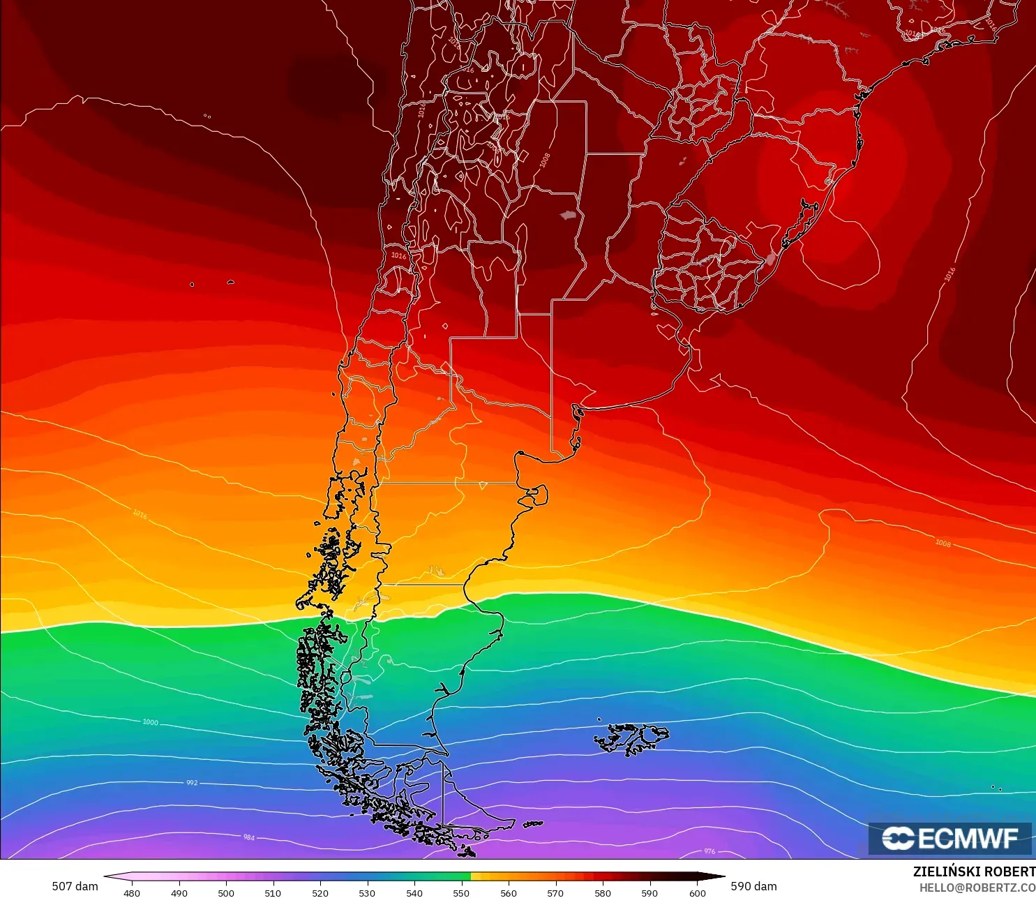 ECMWF IFS 0.25° modelo - Argentina, Altura geopotencial a 500 hPa