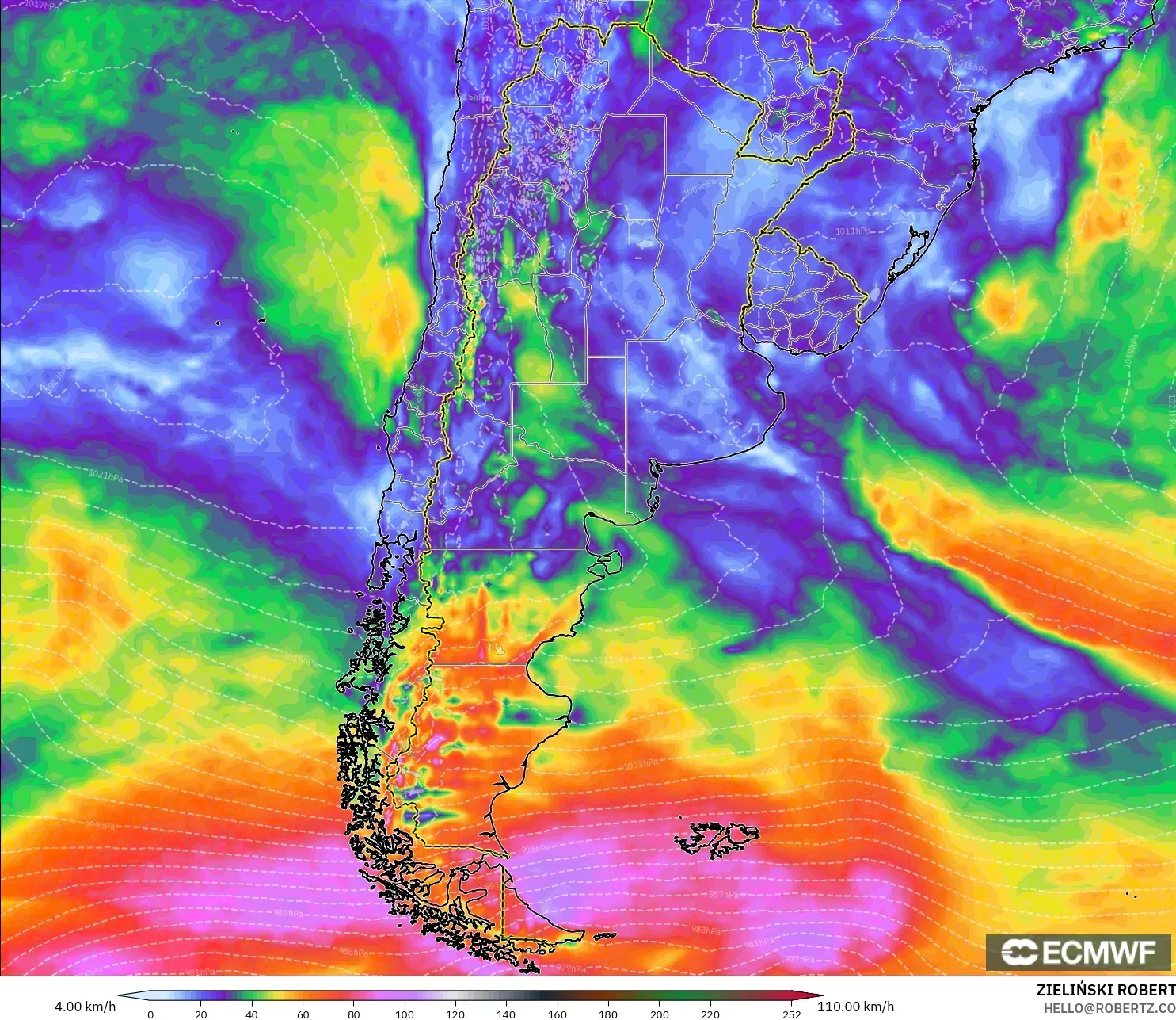 ECMWF IFS 0.25° modelo - Argentina, Ráfagas de viento